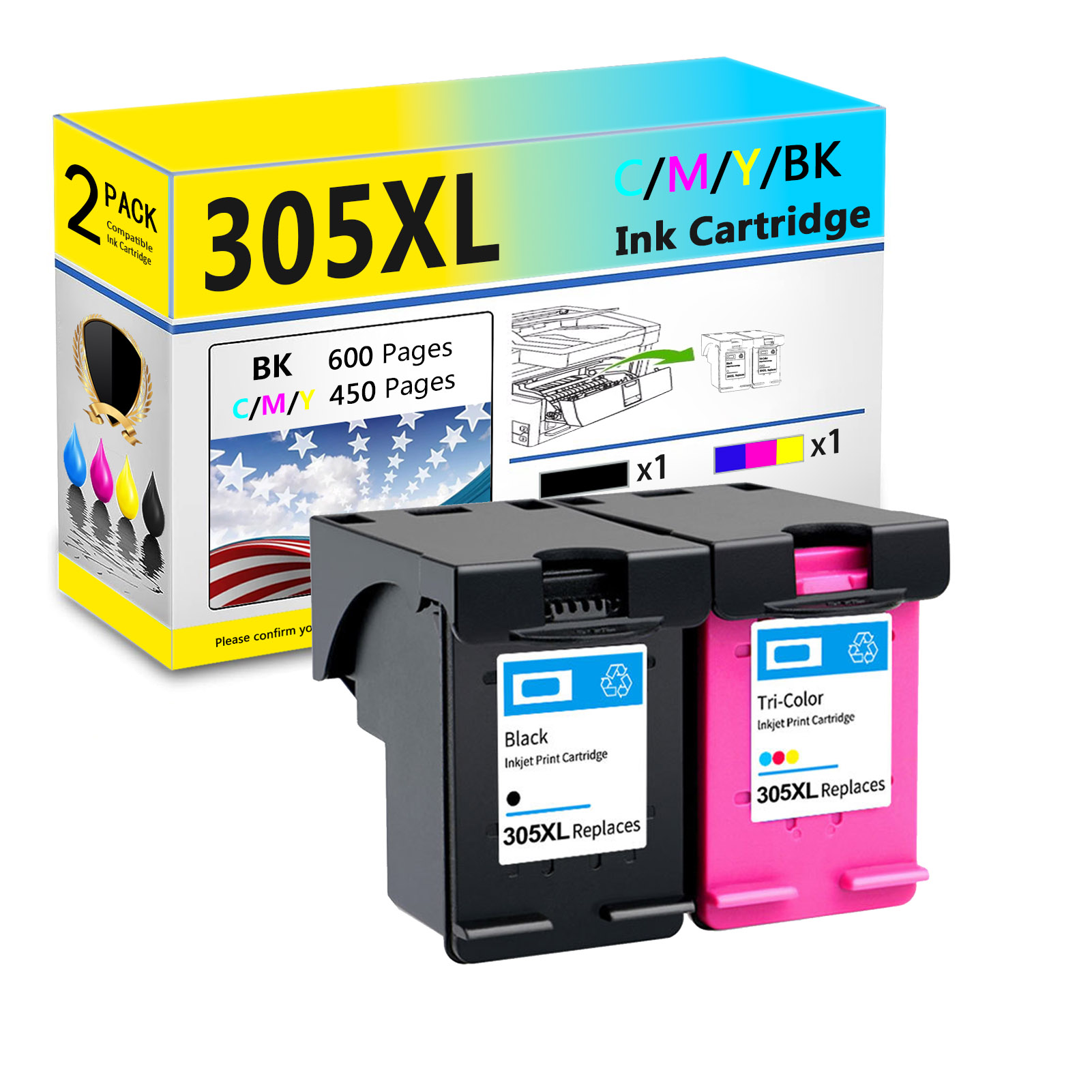 For HP 305XL Ink Cartridge Work For HP DeskJet 2710 2720 2721 2722 ENVY 6010 6012 6020 6022 6030 6032 6052 Printers-PrintsBoost