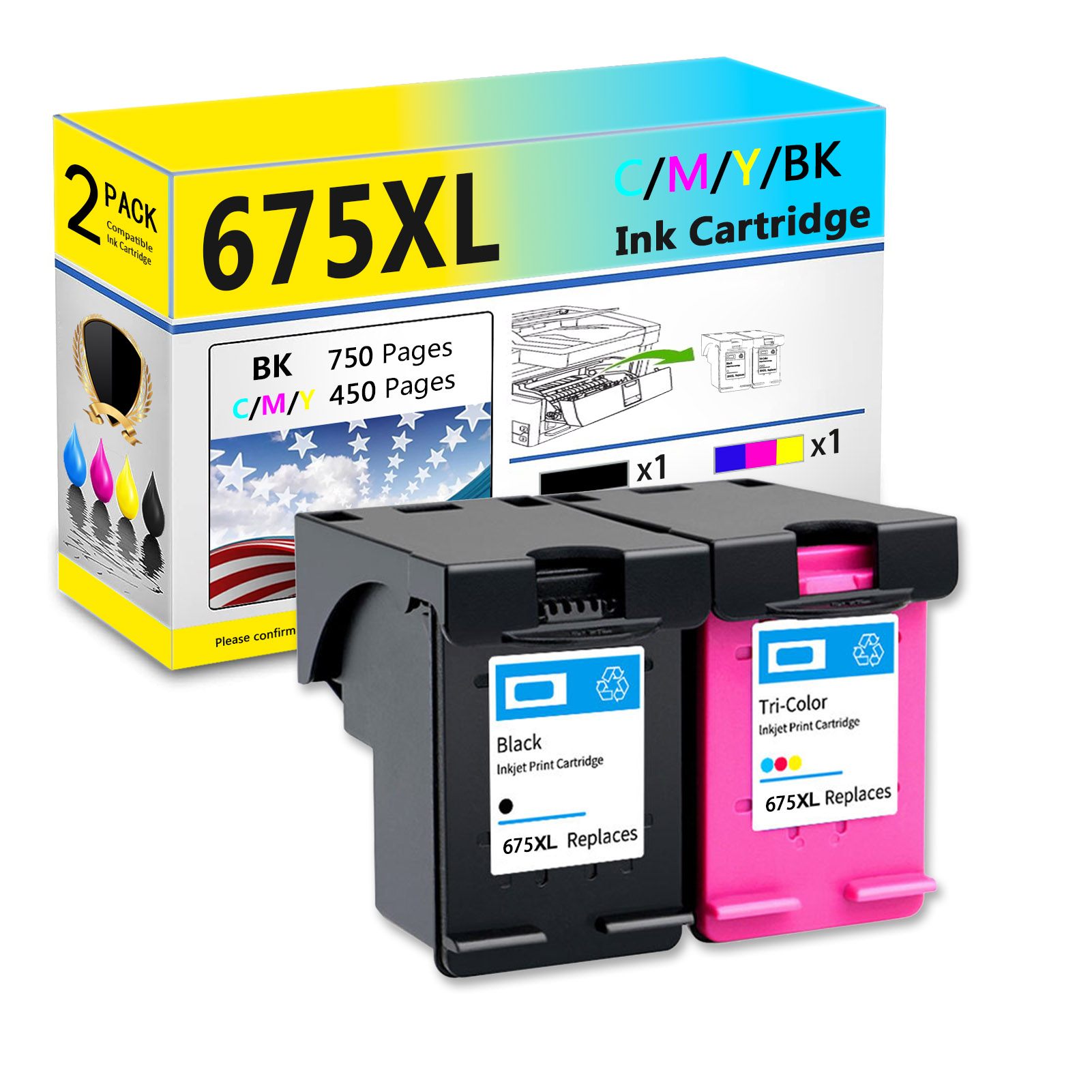 For HP 675XL Ink Cartridge Work For HP OfficeJet 4000 4400 4500 4575 Printers
