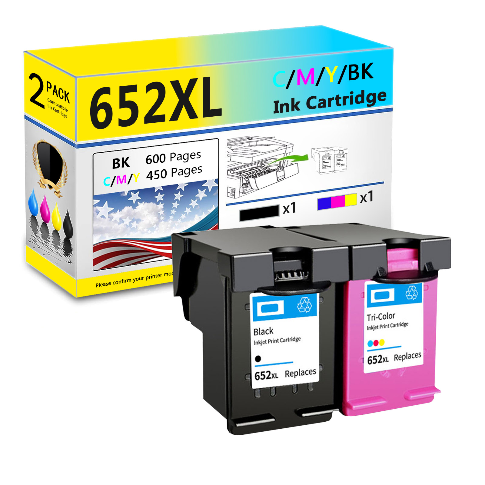 For HP 652XL Ink Cartridge Work For HP Deskjet 1115 2135 2136 3635 3636 3775 3785 3787 3790 3835 4535 4675 5275 Printers-PrintsBoost