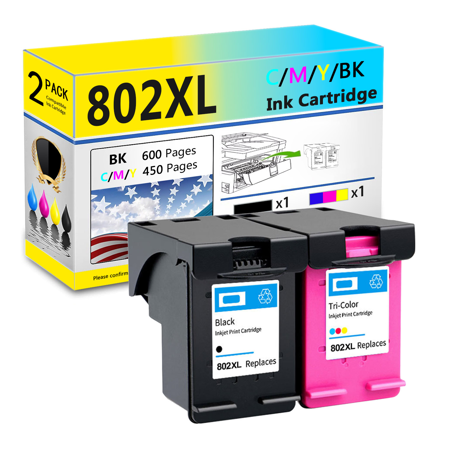 For HP 802XL Ink Cartridge Work For HP OfficeJet 2620 2621 2622 2623 4630 4631 4632 4634 4635 4636 4639 Deskjet 1000 1010 Printers-PrintsBoost
