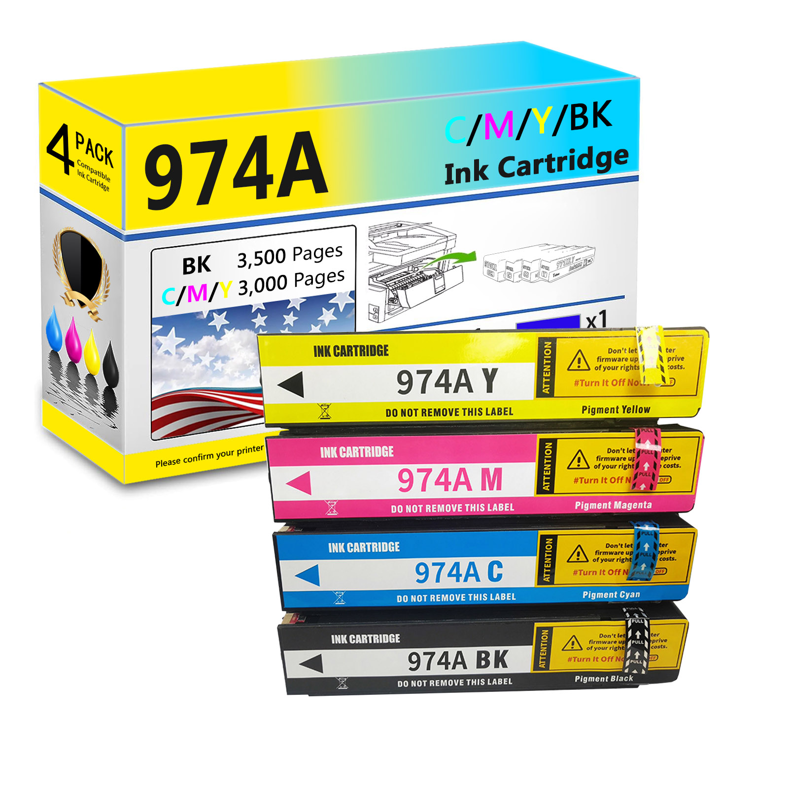 For HP 974A Ink Cartridge Work For HP Pagewide X352dw X377dw X452dw X477dw X577dw X552dw P55250dw P57750dw Printers-PrintsBoost