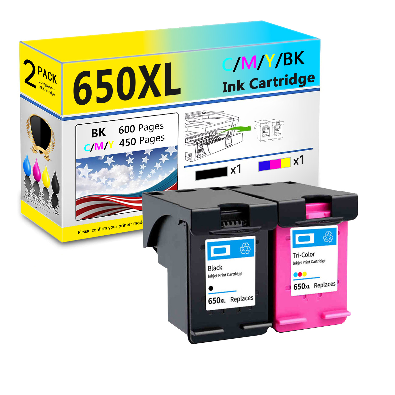 For HP 650XL Ink Cartridge Work For HP DeskJet 1018 1518 2515 2548 2648 3515 3548 4518 4648 3547 4510 4515 4516 4645 1014 Printers-PrintsBoost