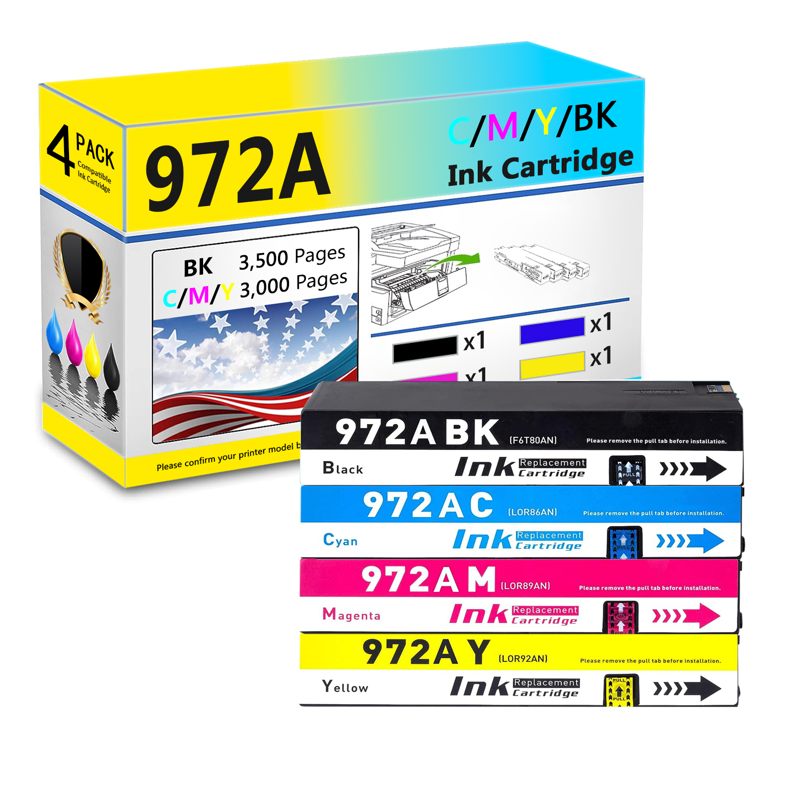 For HP 972A Ink Cartridge Work For HP Pagewide 352dw 377dw 452dw 452dn 477dw 477dn 552dw 577dw 577z P55250dw P57750dw Printers-PrintsBoost
