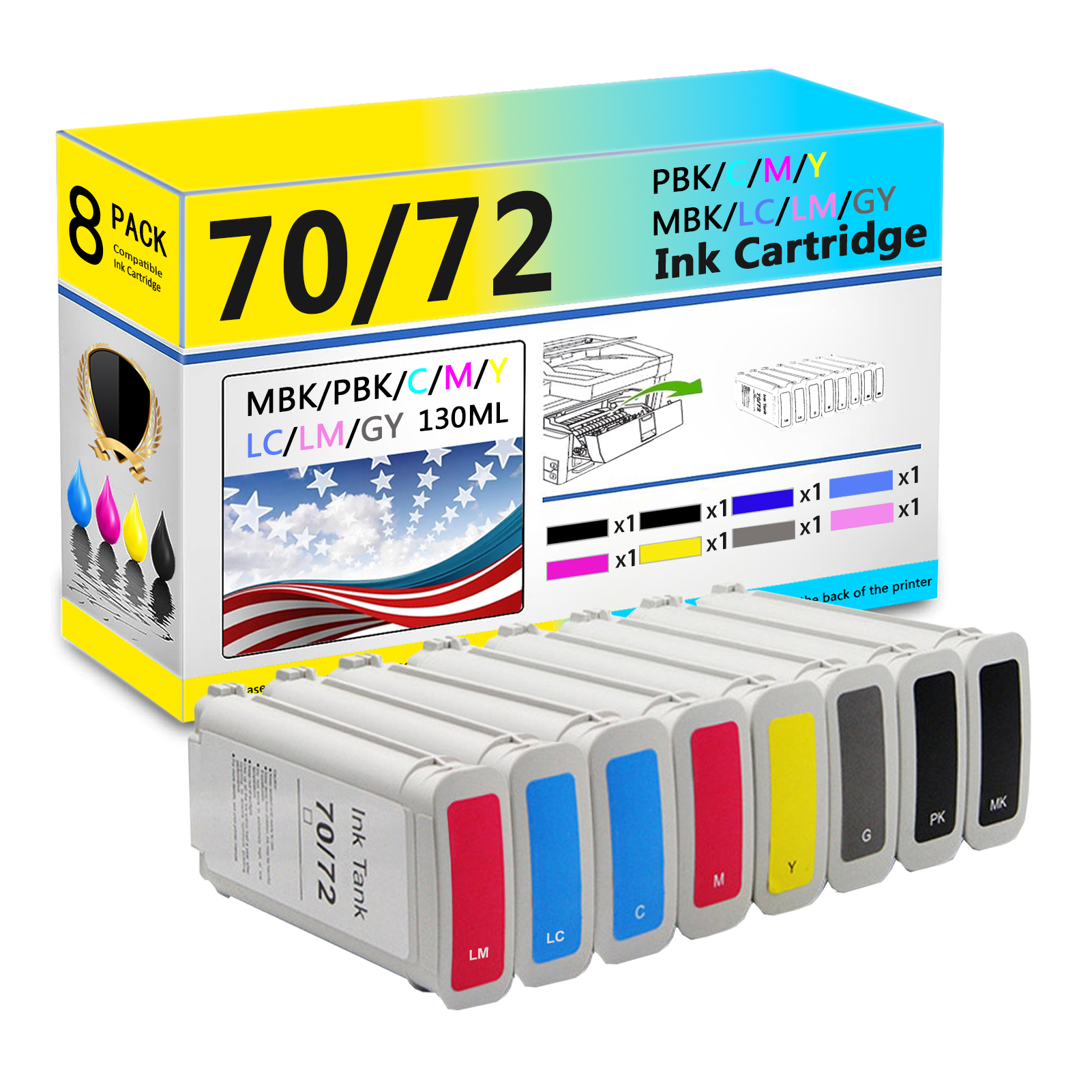 For HP 70 C9448A C9449A C9452A C9453A C9454A C9390A C9455A C9451A Ink Cartridge Work For HP Designjet Z2100 Z3100 Z3200 Z5200 Printers-PrintsBoost