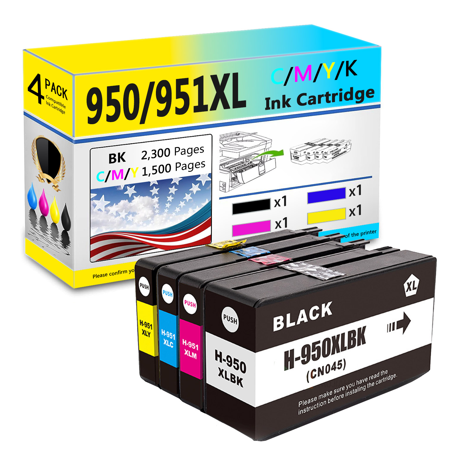 For HP 950XL 951XL Ink Cartridge Work for HP OfficeJet Pro 8100 8600 8610 8615 8620 8625 8630 8640 251dw 271dw 276dw Printers-PrintsBoost