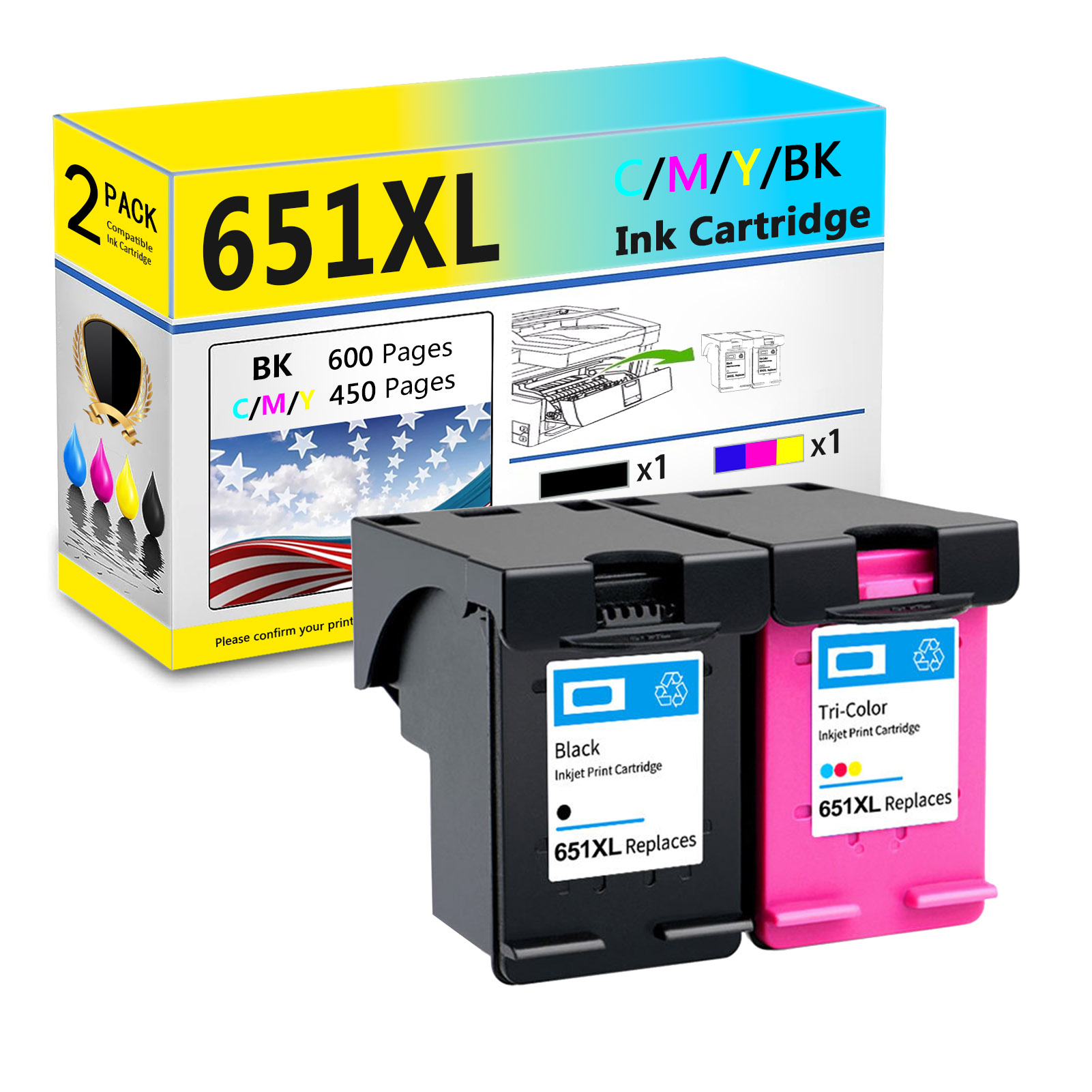 For HP 651XL Ink Cartridge Work For HP OfficeJet 202 202c 252 252c, DeskJet Ink Advantage 5575 5645 Printers-PrintsBoost