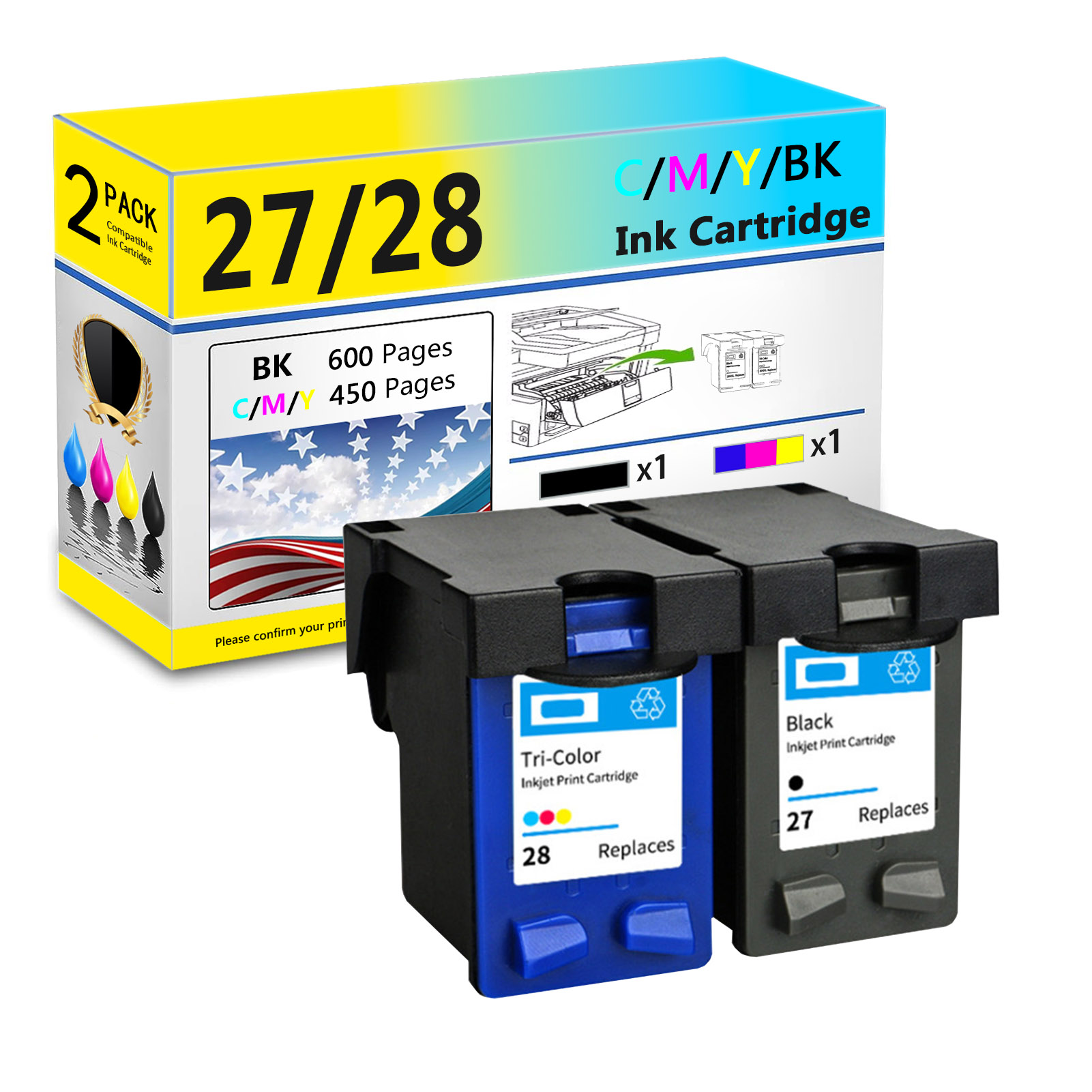 For HP 27 28 Ink Cartridge Work For HP DeskJet 3320 3322 3420 3425 3450, FAX 1240, OfficeJet 4215, PSC 1110 1118 1200 1205 Printers-PrintsBoost