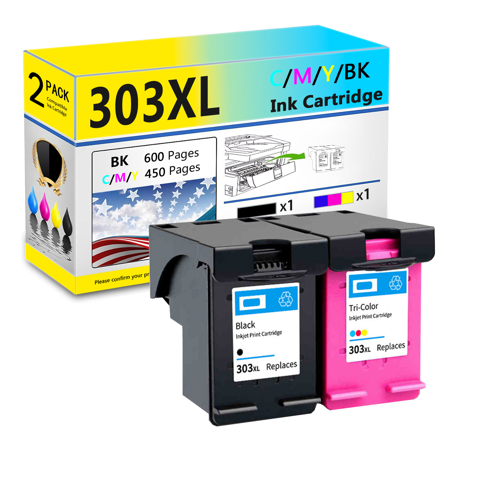 For HP 303XL Ink Cartridge Work For HP Envy Photo 6220 6222 6230 6232 6234 6252 6255 6258 7120 7130 7132 7134 7158 7800 7820 Printers-PrintsBoost