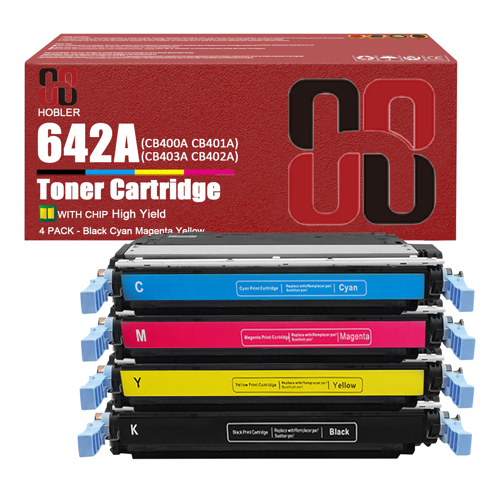 For HP 642A CB400A CB401A CB403A CB402A Toner Cartridge Work for HP Color LaserJet CP4005 CP4005n CP4005dn Printers, Black │CB400A, Cyan │CB401A, Magenta │CB403A, Yellow │CB402A-PrintsBoost