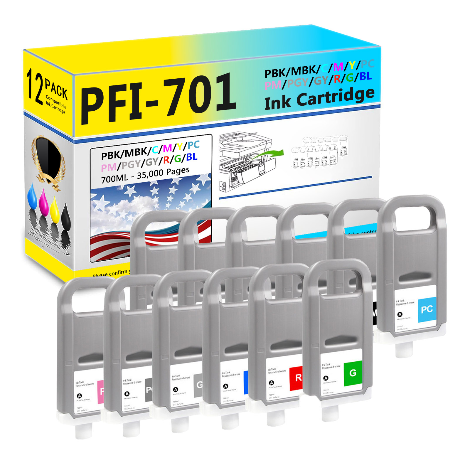 For Canon PFI-701 Ink Cartridge Work For Canon ImagePROGRAF IPF8000 IPF8000S IPF8100 IPF9000 IPF9000s IPF9100 Printers-PrintsBoost