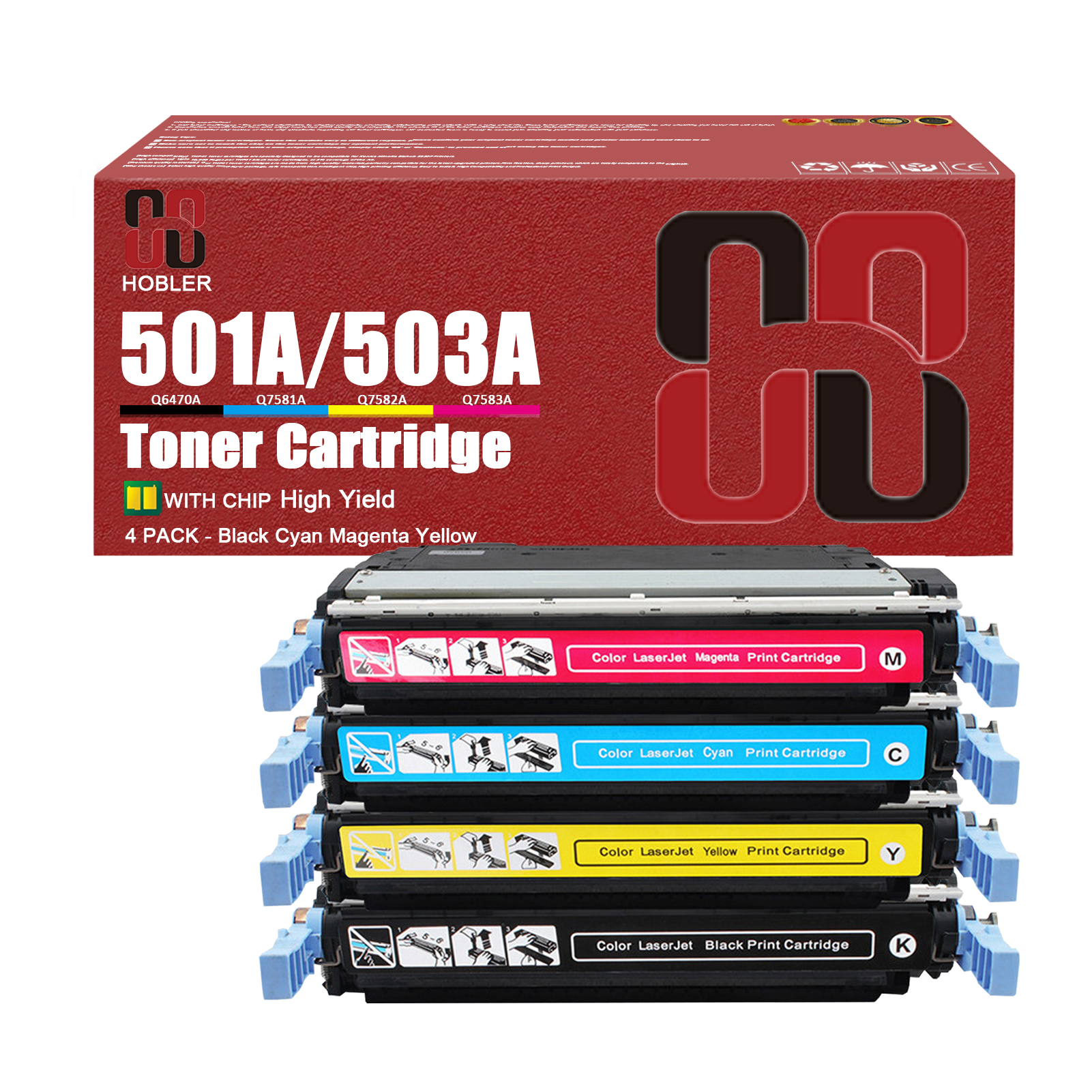 For HP 501A Q6470A 503A Q7581A Q7583A Q7582A Toner Cartridge Work for HP Color LaserJet 3600 3600dn 3600n 3800 3800dn 3800dtn 3800n CP3505 CP3505n CP3505dn CP3505x Printers-PrintsBoost