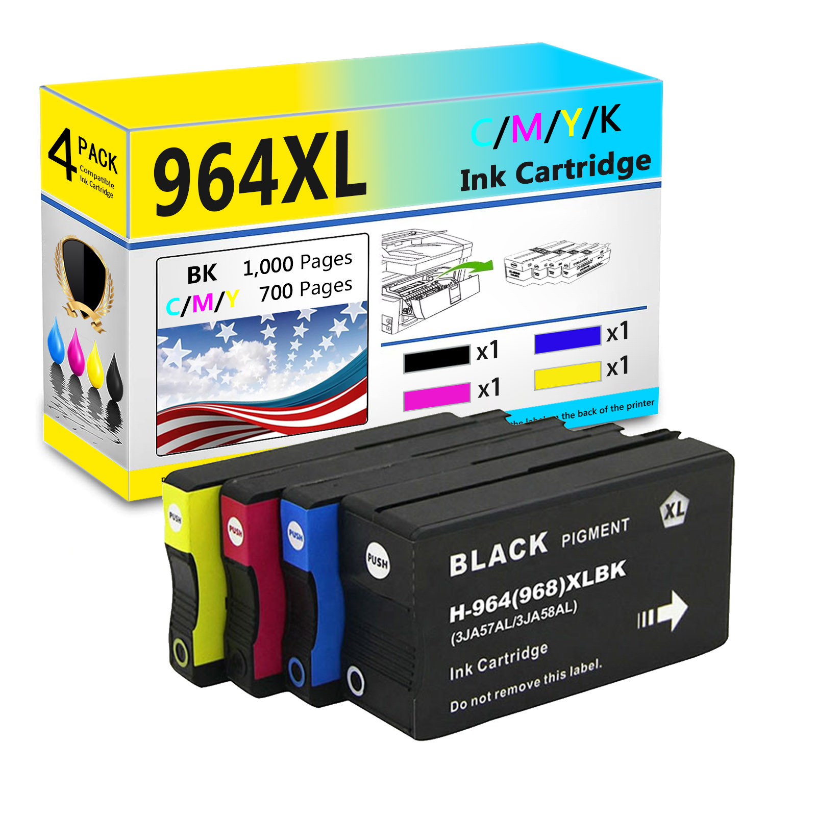 For HP 964XL Ink Cartridge Work For HP OfficeJet Pro 9010 9020 9015 9019 9025 Printers