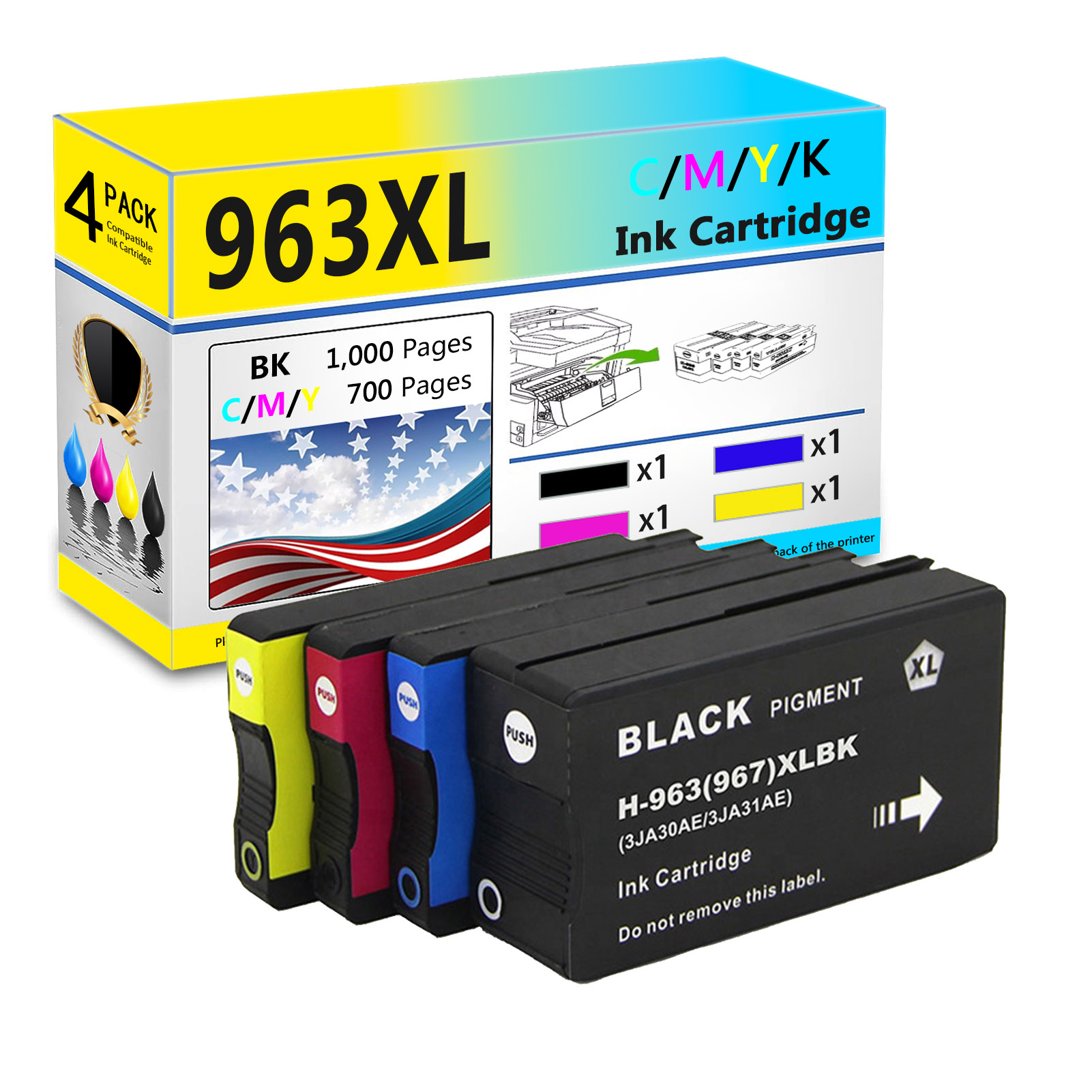 For HP 963XL Ink Cartridge Work For HP OfficeJet Pro 9010 9012 9013 9014 9015 9016 9018 9019 9020 9022 9023 9025 9026 9027 Printers-PrintsBoost