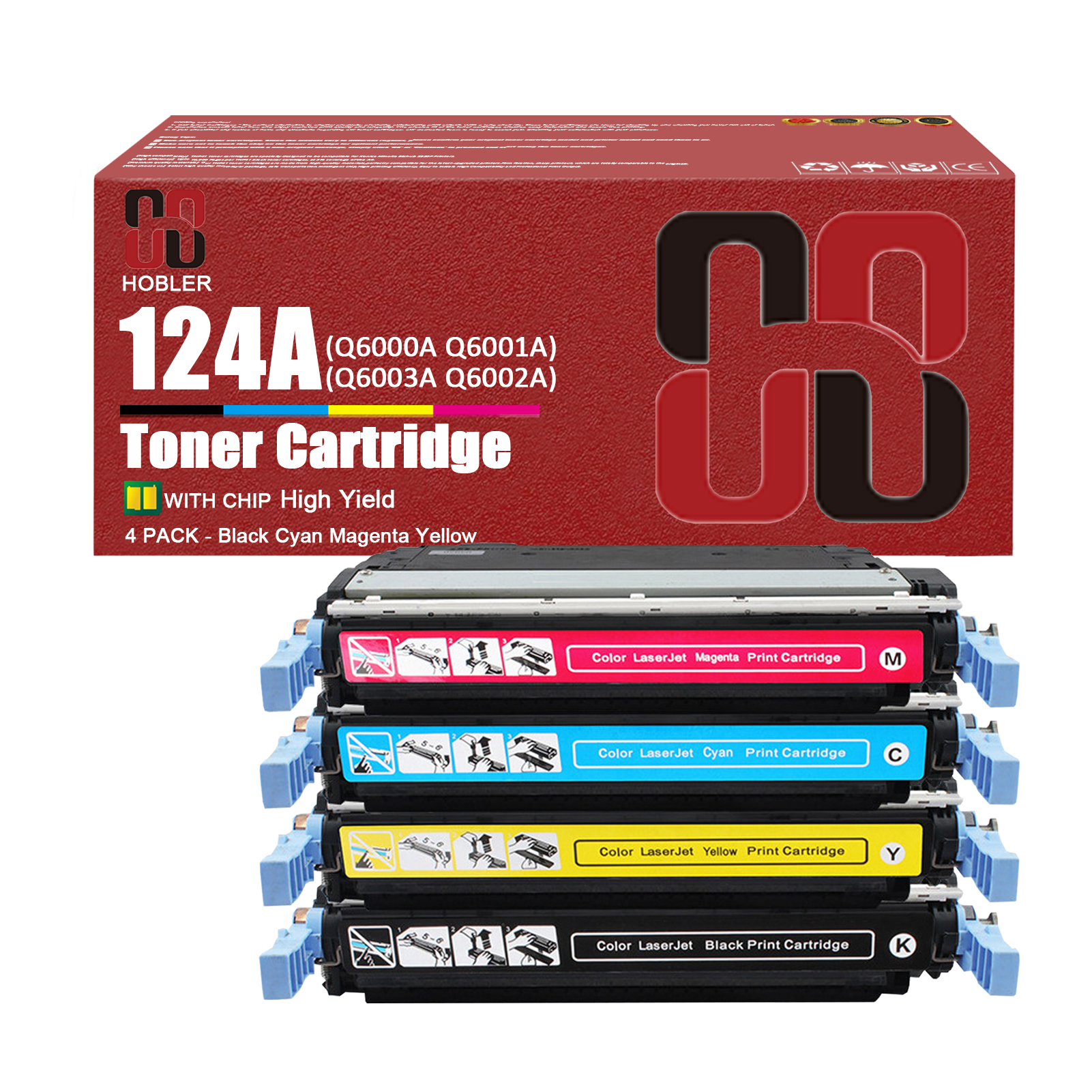 For HP 124A Q6000A Q6001A Q6003A Q6002A Toner Cartridge Work for HP Color LaserJet 1600 2600 2600n 2605dn 2605dtn CM1015 CM1017 Printers-PrintsBoost