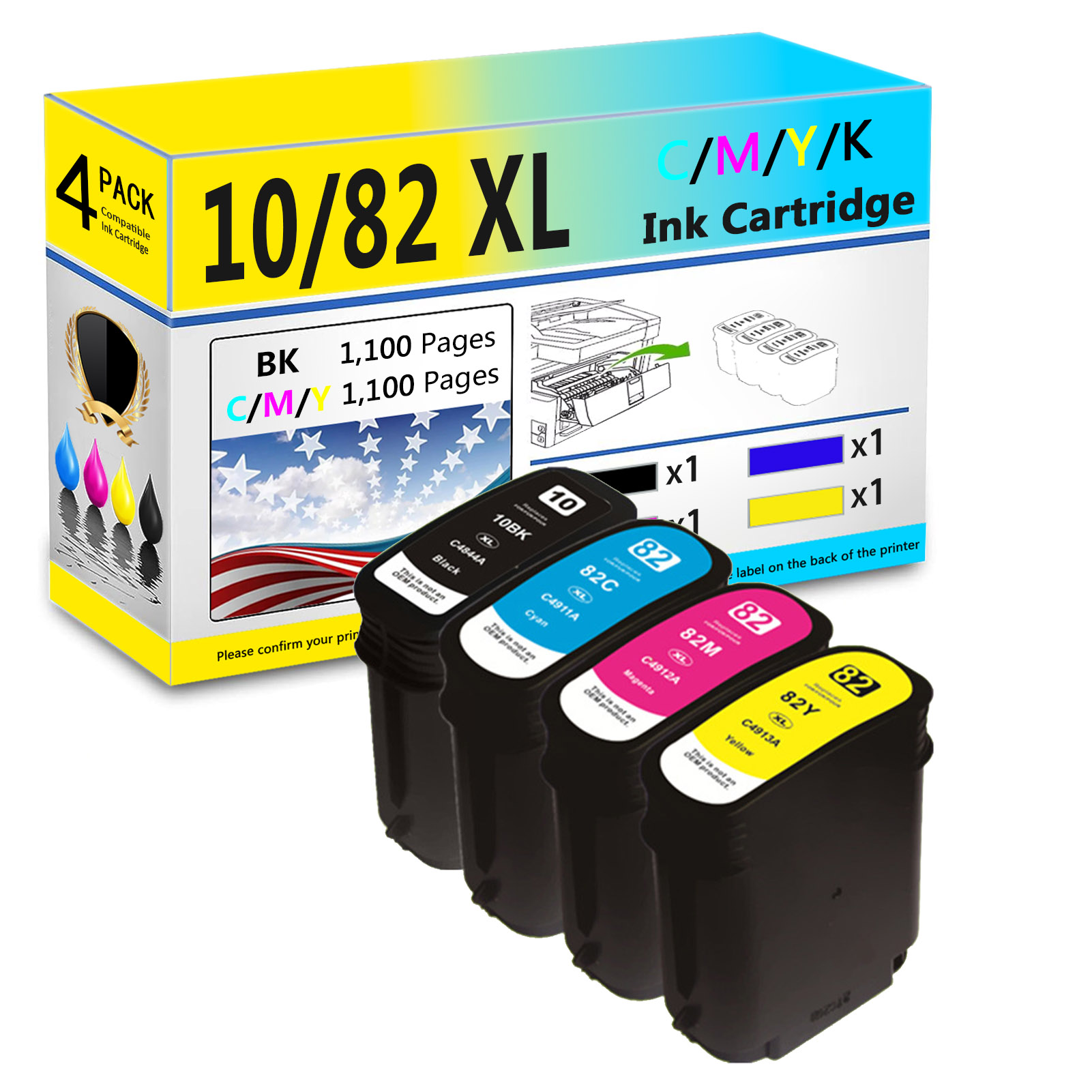 For HP 10XL 82XL Ink Cartridge Work For HP DesignJet 70 100 800 500 Cc800ps OfficeJet Pro K850 9100 9110 9120 Printers-PrintsBoost