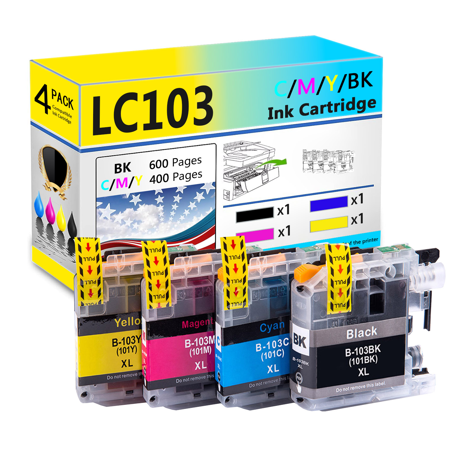 For Brother LC103 Ink Cartridge Work For Brother DCP-J152W MFC-J245 MFC-J285DW MFC-J4310DW MFC-J4410DW MFC-J450DW MFC-J4510DW etc. Printers-PrintsBoost