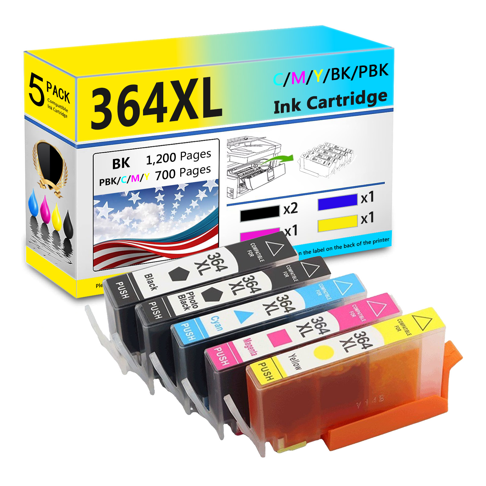 For HP 364XL Ink Cartridge Work For HP Photosmart 5510 5520 6510 6520 7510 7520 Officejet 4610 4620 Deskjet 3520 3522 3524 etc. Printers-PrintsBoost