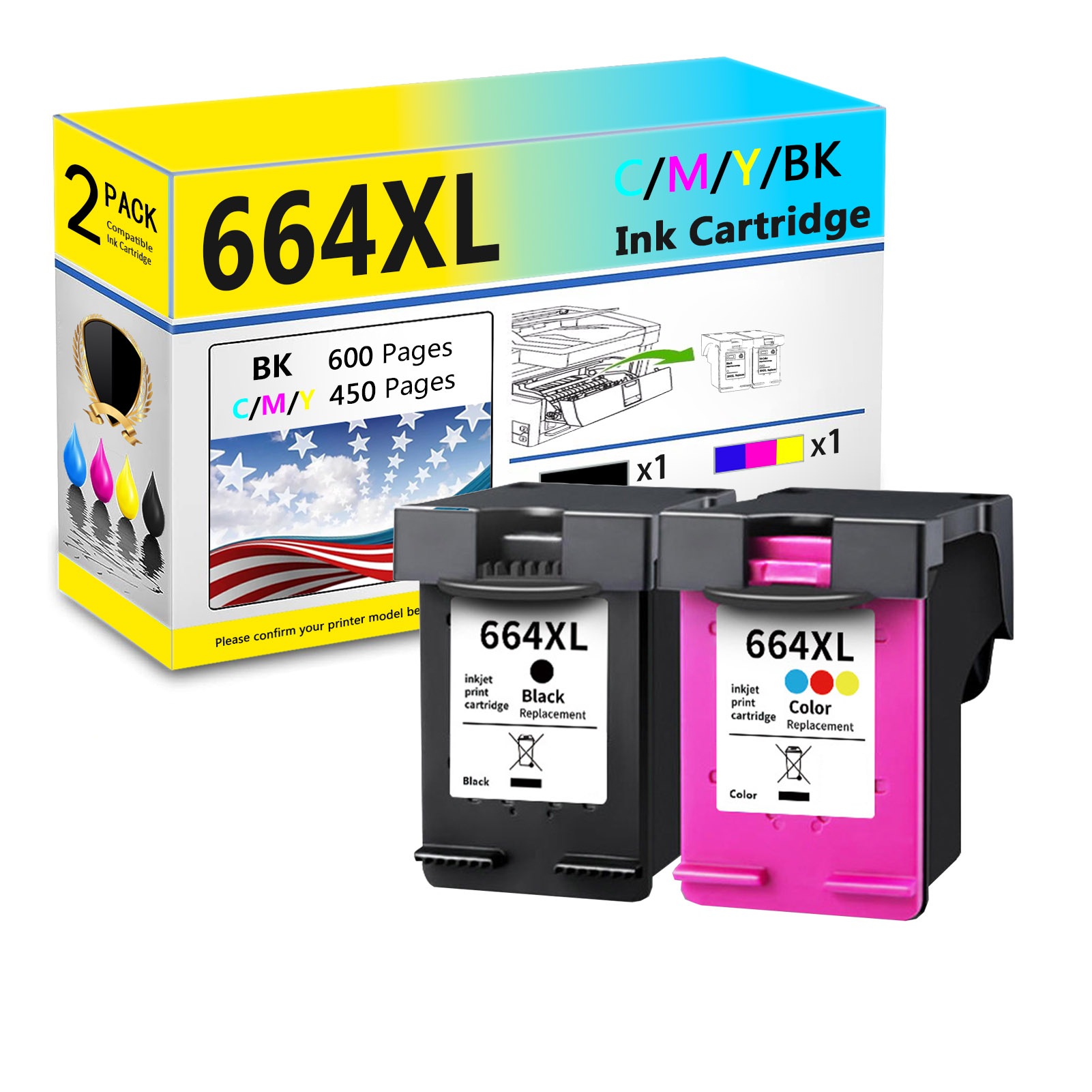 For HP 664XL Ink Cartridge Work For HP DeskJet 1115 1118 2135 2138 2675 2676 2677 2678 3635 3636 3775 3776 3786 3788 3790 etc. Printers-PrintsBoost