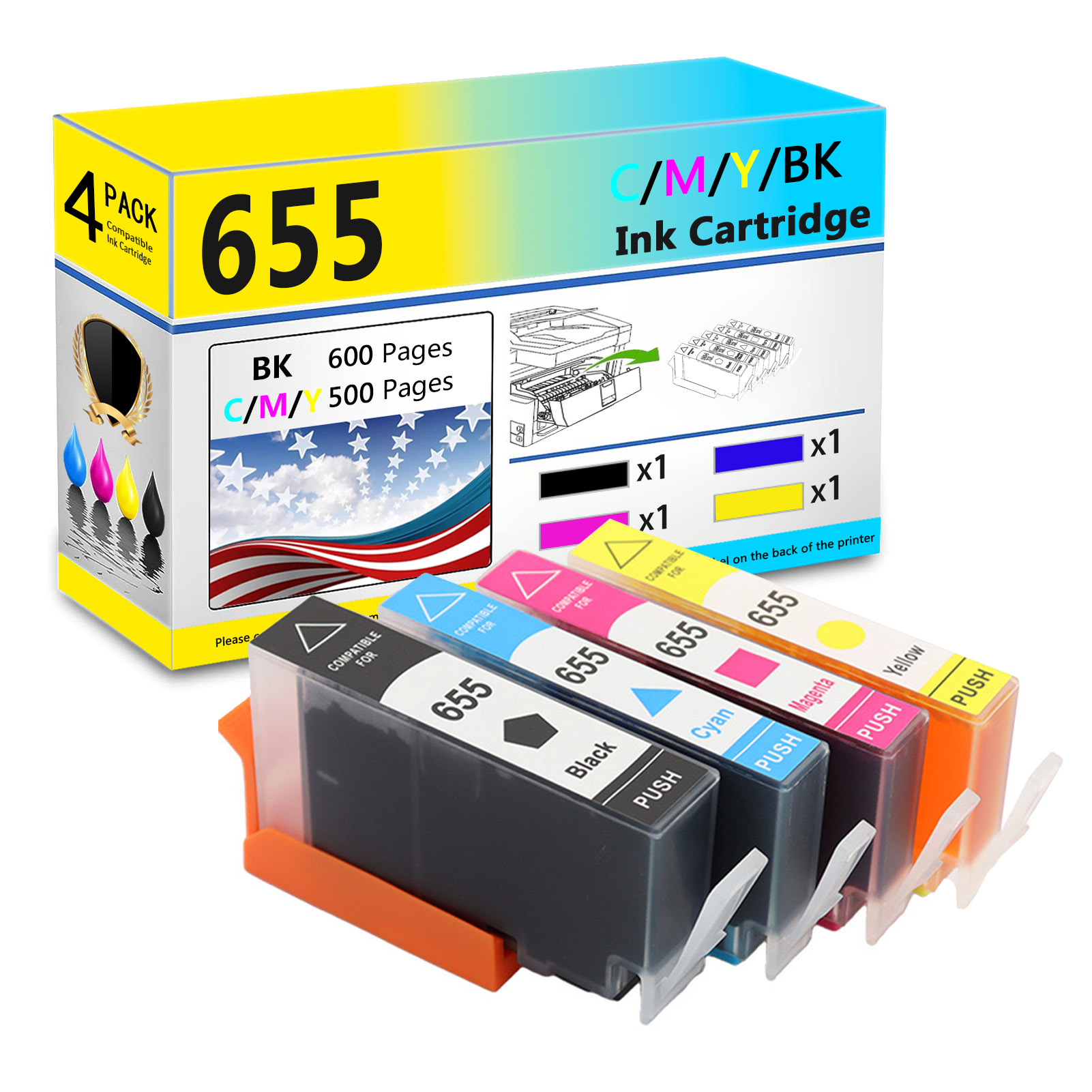 For HP 655 Ink Cartridge Work For HP DeskJet 3525 4615 4625 5525 6520 6525 Printers