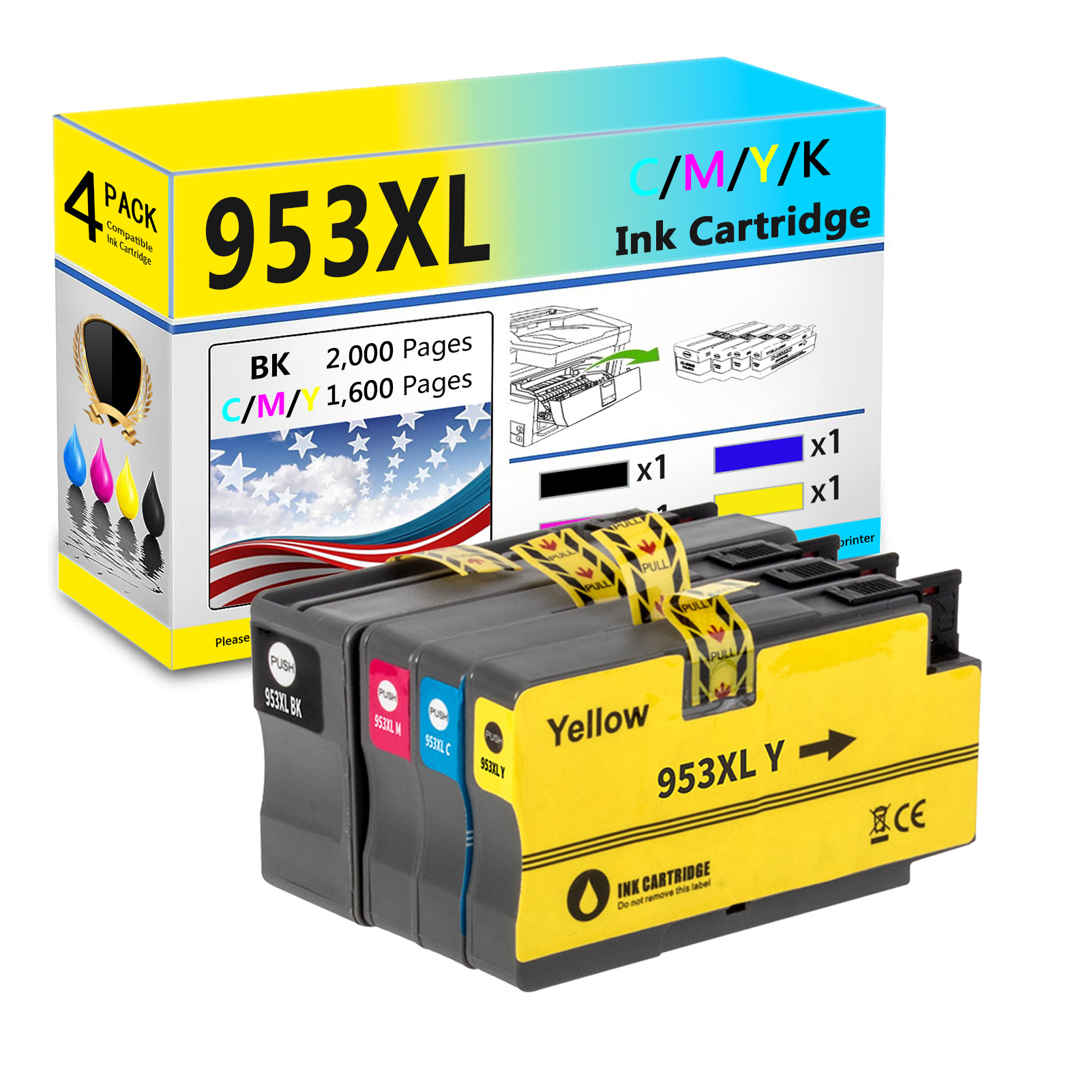 For HP 953XL Ink Cartridge Work For HP OfficeJet Pro 7720 7730 7740 8210 8216 8218 8710 8715 8718 8720 8725 8728 8730 8740 Printers-PrintsBoost
