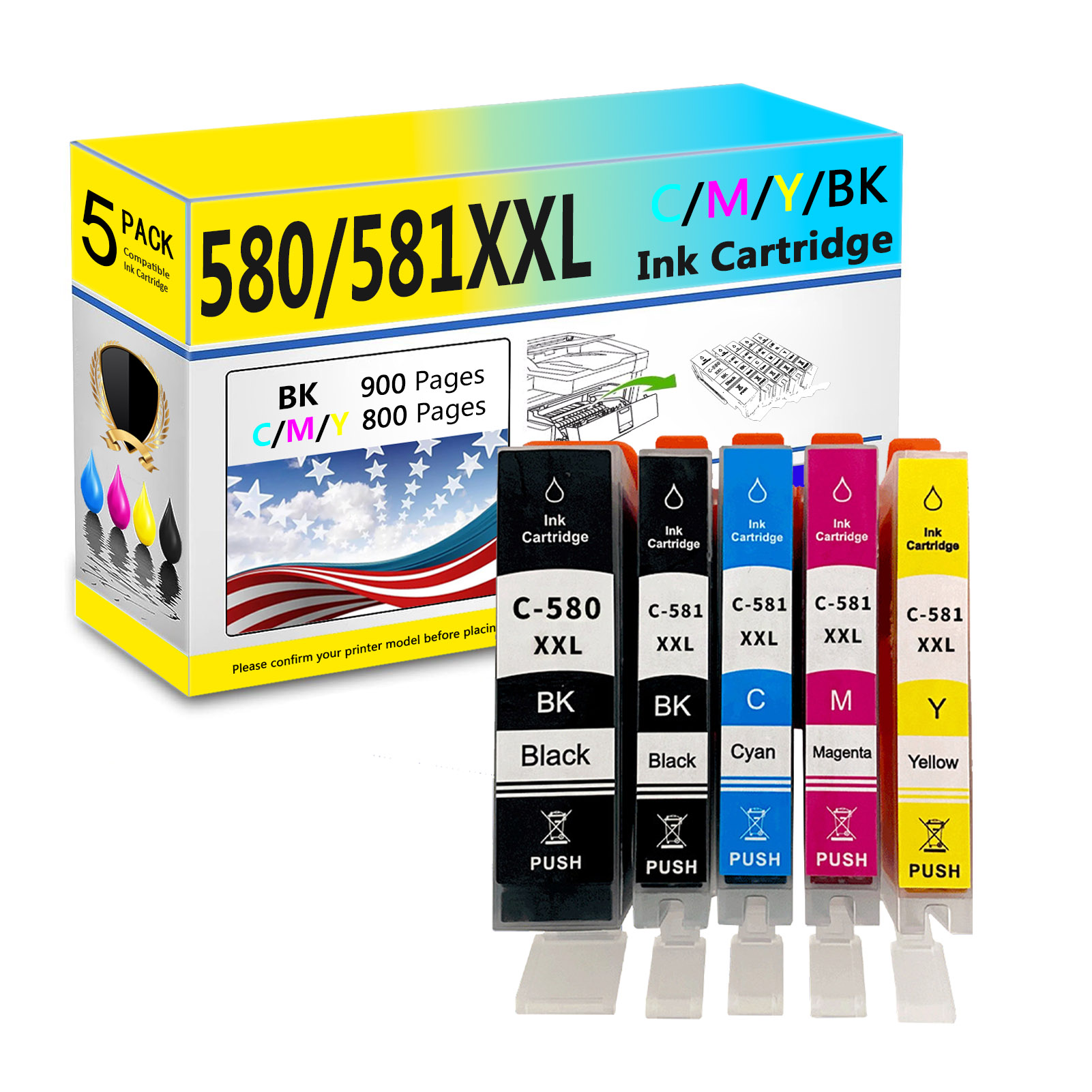 For Canon PGI-580XXL  CLI-581XXL Ink Cartridge Work For Canon Pixma TS6350 TS9550 TR7550 TR7500 TR8550 TR8500 TS6100 etc. Printers-PrintsBoost