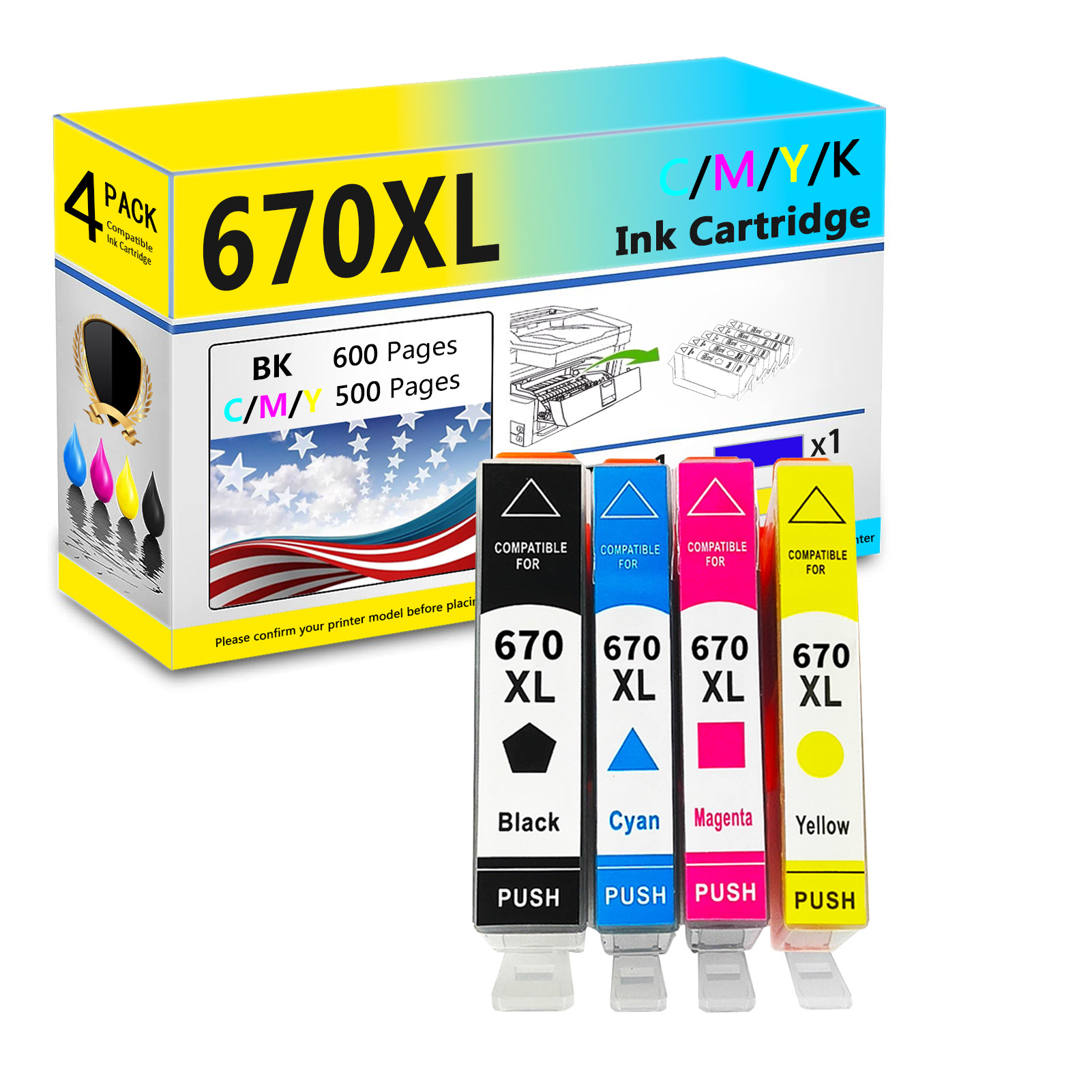 For HP 670XL Ink Cartridge Work For HP DeskJet 3525 4615 4620 4625 5525 6526 Printers