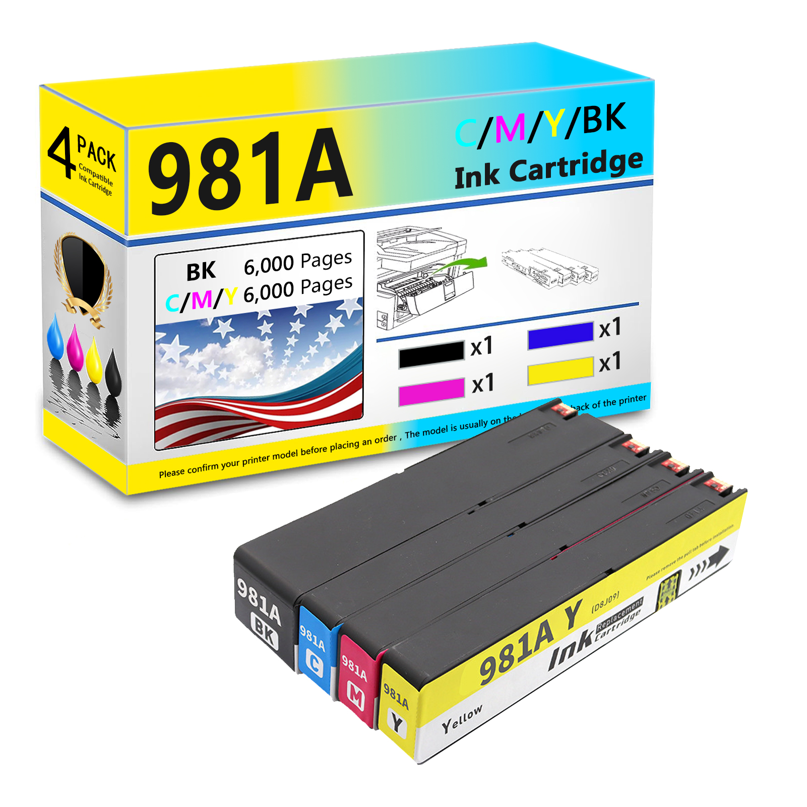 For HP 981A Ink Cartridges Work for HP PageWide Enterprise Color 556dn 556 Flow MFP 586dn 586f 586 Printers-PrintsBoost