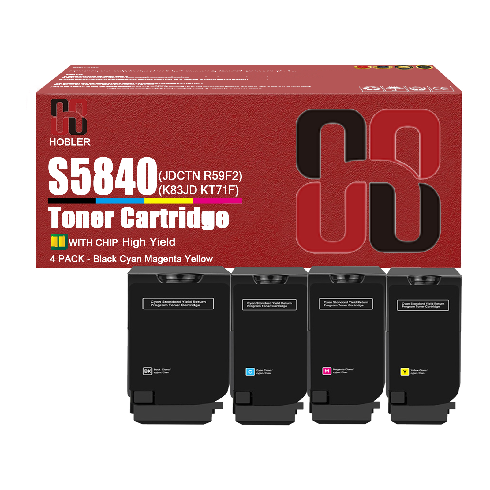 For Dell S5840 Toner Cartridge Work for Dell S5840dn S5840cdn Printers,  Black │JDCTN, Cyan │R59F2, Magenta │K83JD, Yellow │KT71F-PrintsBoost