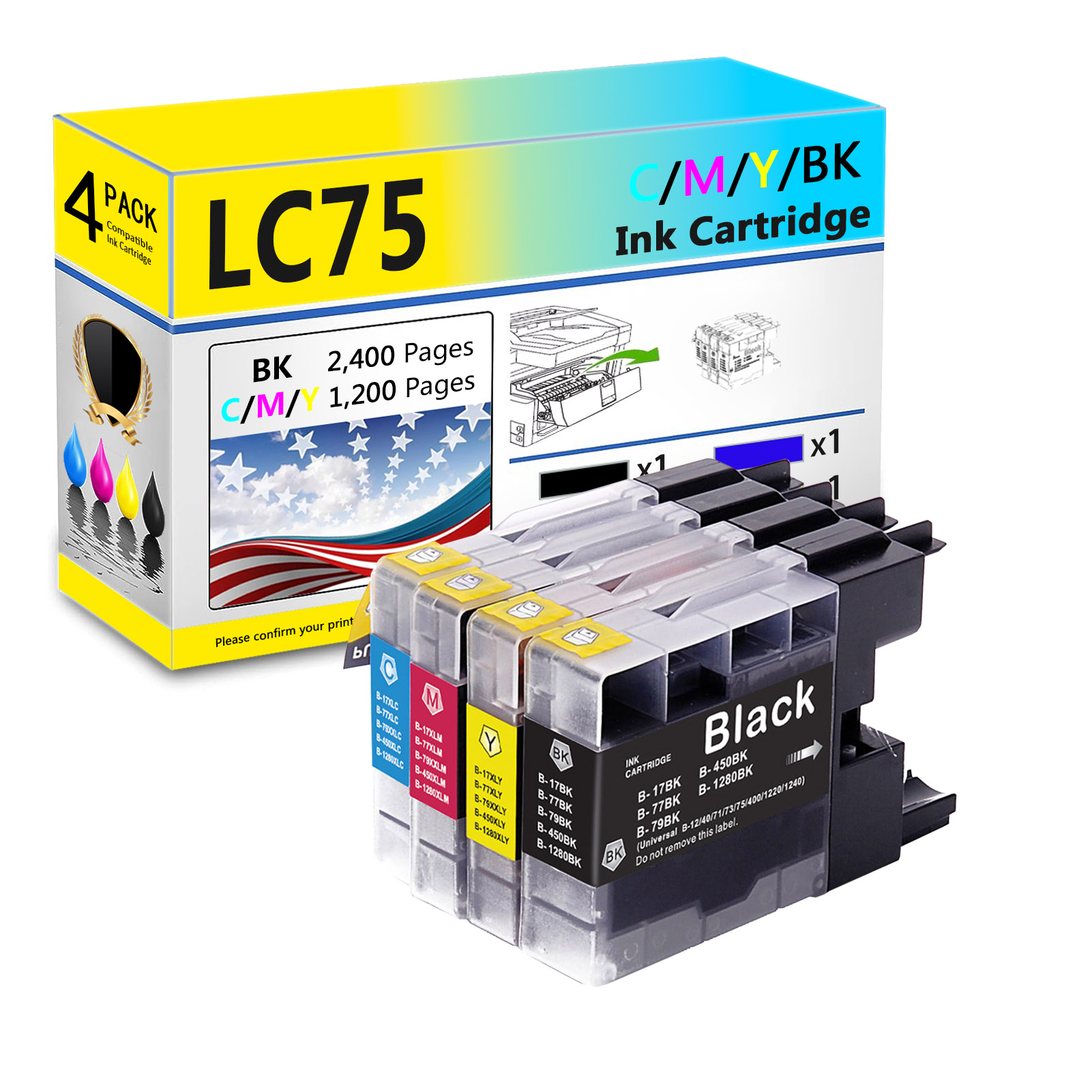 For Brother LC75 LC71 LC77 LC79 Ink Cartridge Work For Brother MFC-J280W MFC-J425W MFC-J430W MFC-J435W MFC-J5910DW MFC-J625DW etc. Printers-PrintsBoost