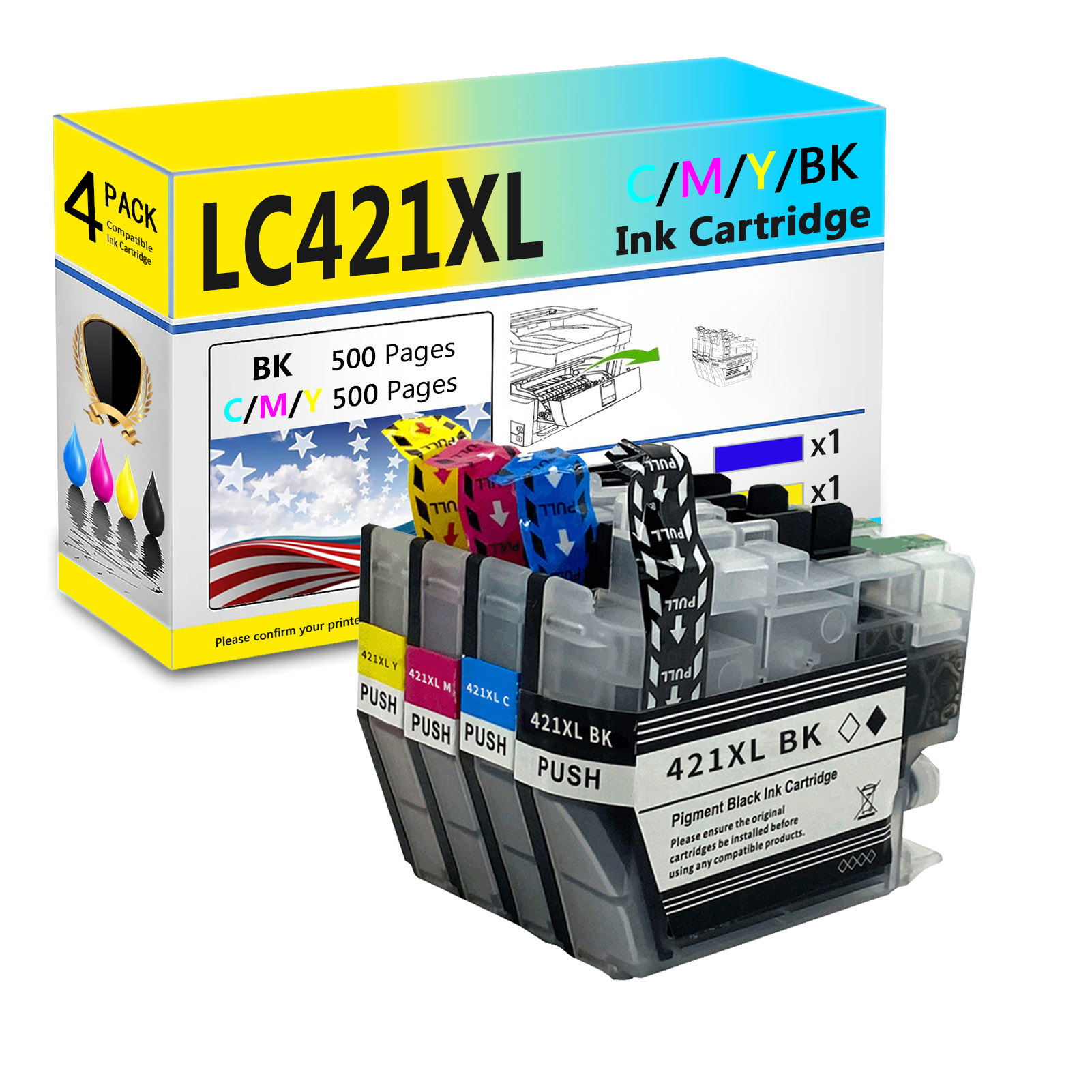 For Brother LC421XL Ink Cartridge Work For Brother DCP-J1050DW DCP-J1140DW MFC-J1010DW Printers