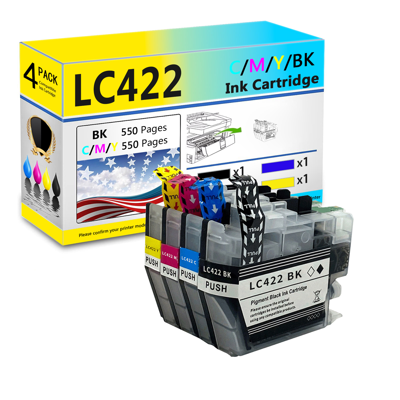 For Brother LC422 Ink Cartridge Work For Brother MFC-J5340DW MFC-J5345DW MFC-J5740DW MFC-J6540DW MFC-J6940DW Printers-PrintsBoost