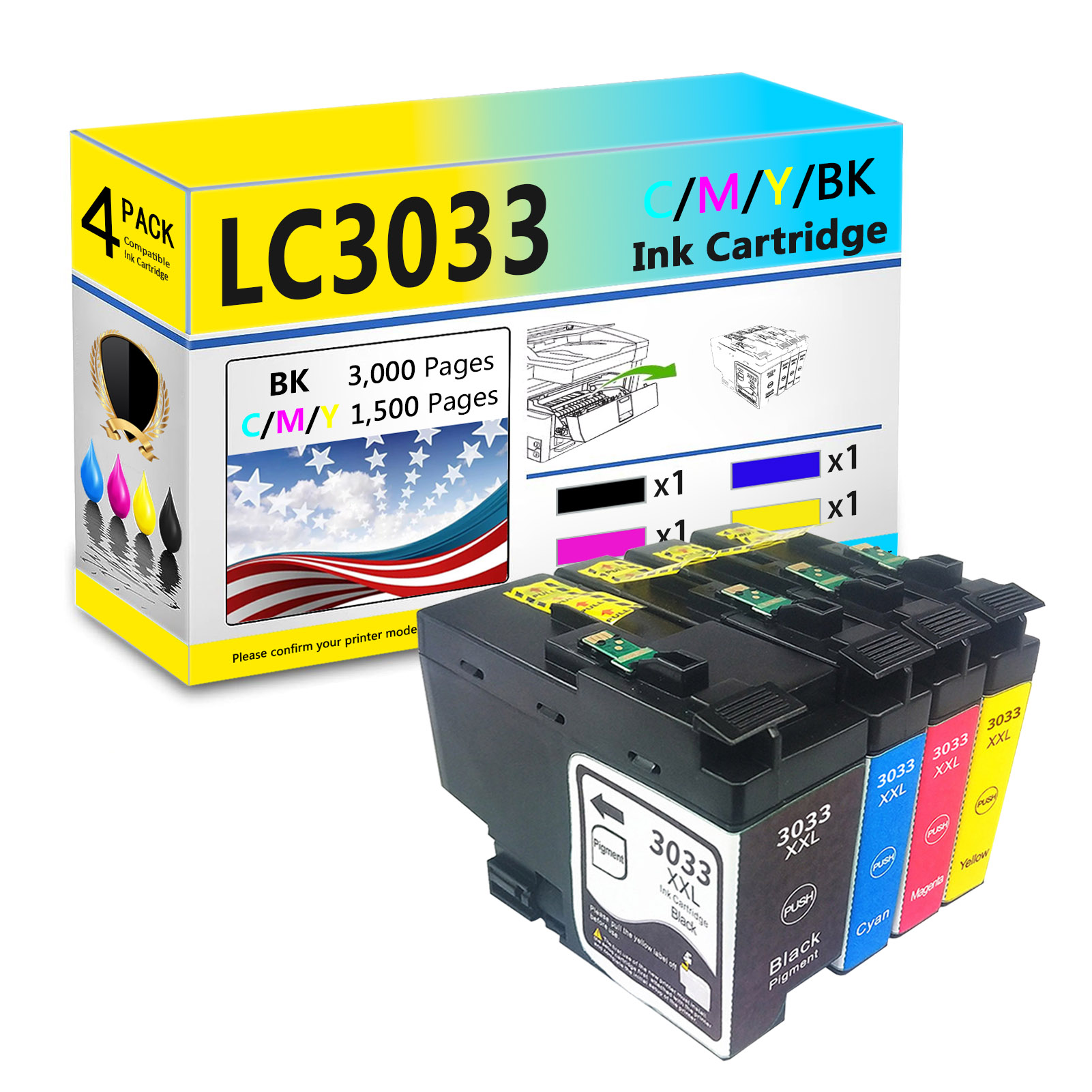 For Brother LC3033XXL Ink Cartridge Work For Brother MFC-J995DW MFC-J805DW MFC-J815DW MFC-J995DW XL MFC-J805DW XL MFC-J815DW XL Printers-PrintsBoost