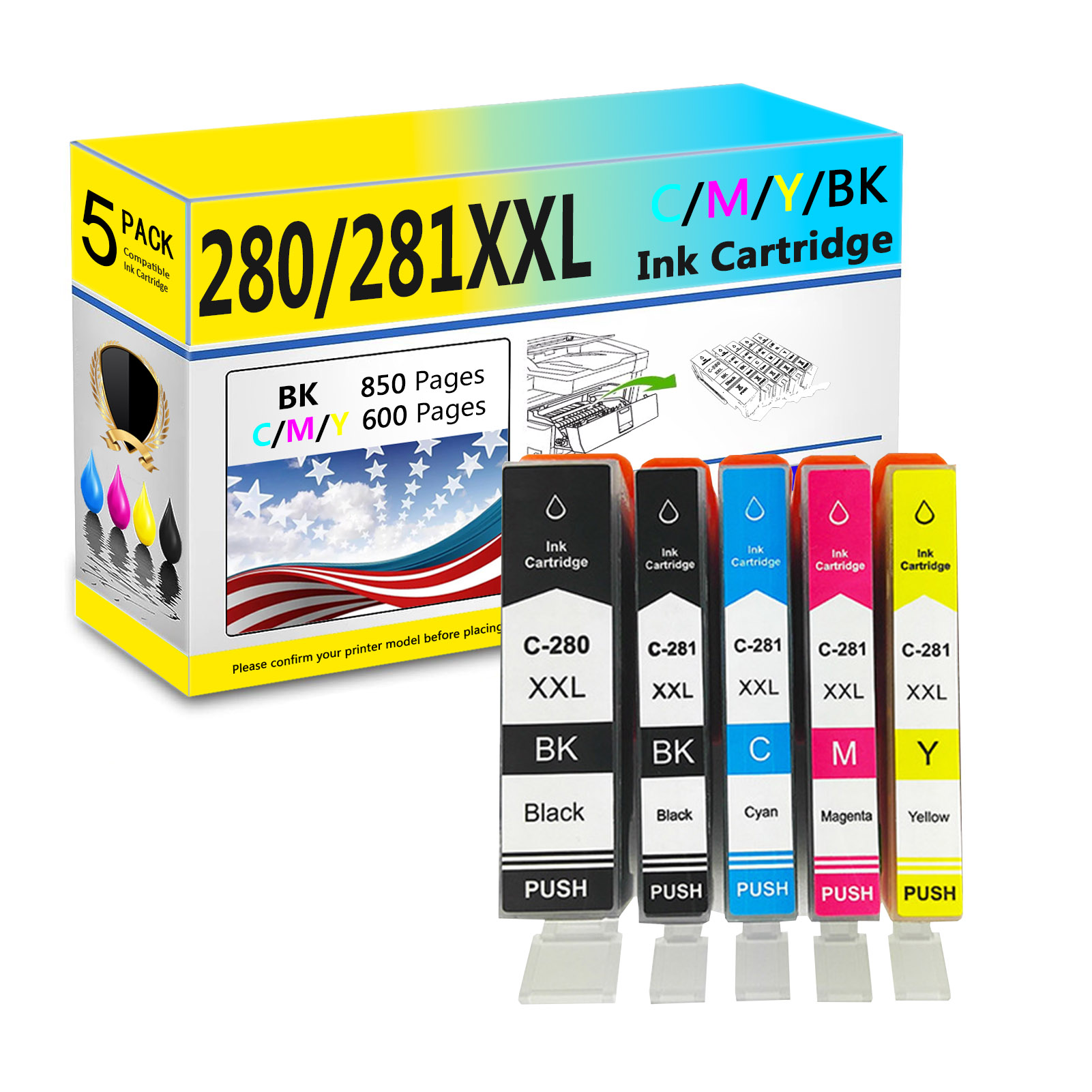 For Canon PGI-280XXL CLI-281XXL Ink Cartridge Work For Pixma TR8620a TR8620 TS9520 TS9521C TR8622 TR8520 TR8500 TR7620 TR7520 TR7500 TS6100 Printers-PrintsBoost