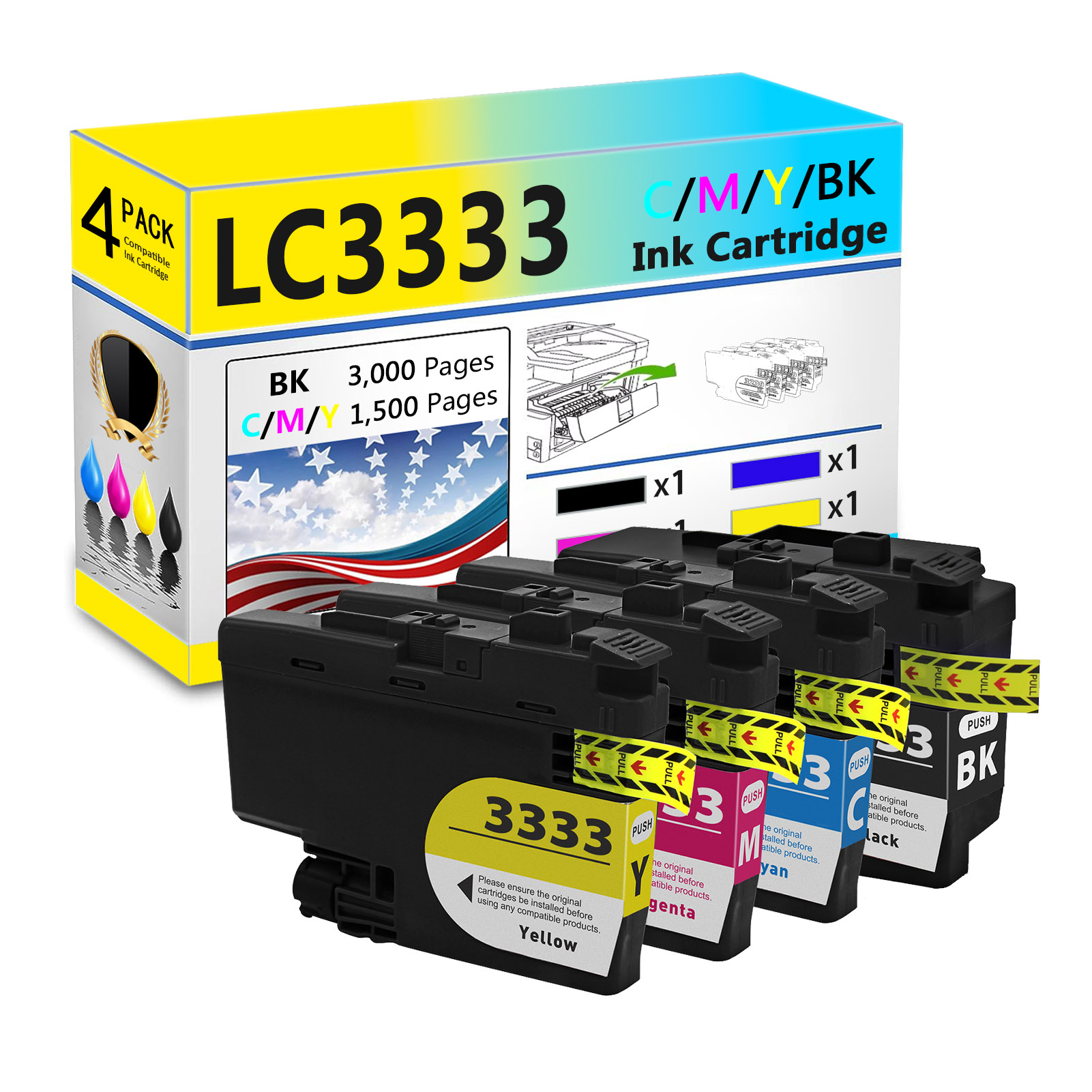For Brother LC3333 Ink Cartridge Work For Brother DPC-J1100DW MFC-J1300DW Printers