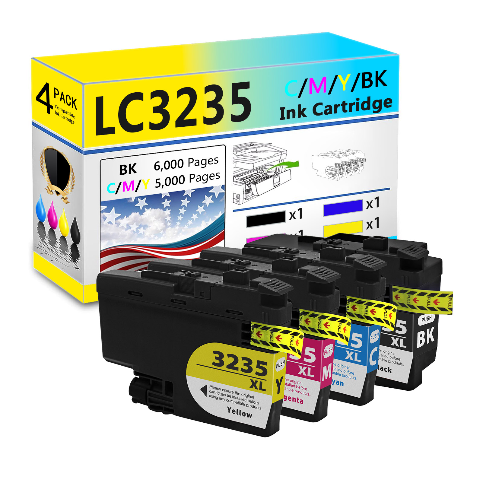 For Brother LC3235XL Ink Cartridge Work For Brother DPC-J1100DW MFC-J1300DW Printers