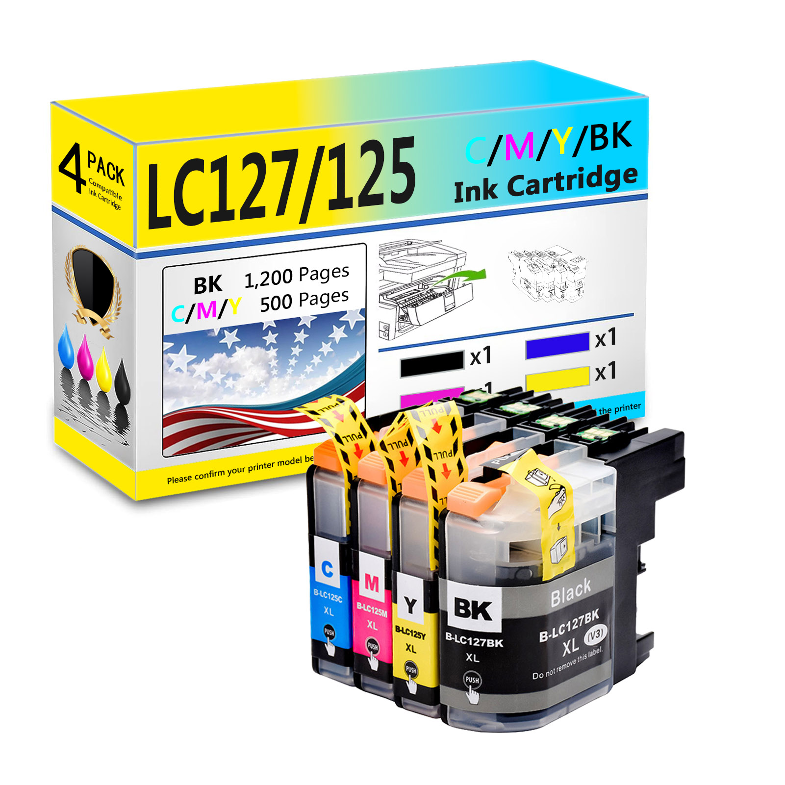 For Brother LC127XL LC125XL Ink Cartridge Work For Brother MFC-J4410DW MFC-J4510DW MFC-J4610DW MFC-J4710DW DCP-J4110DW Printers-PrintsBoost
