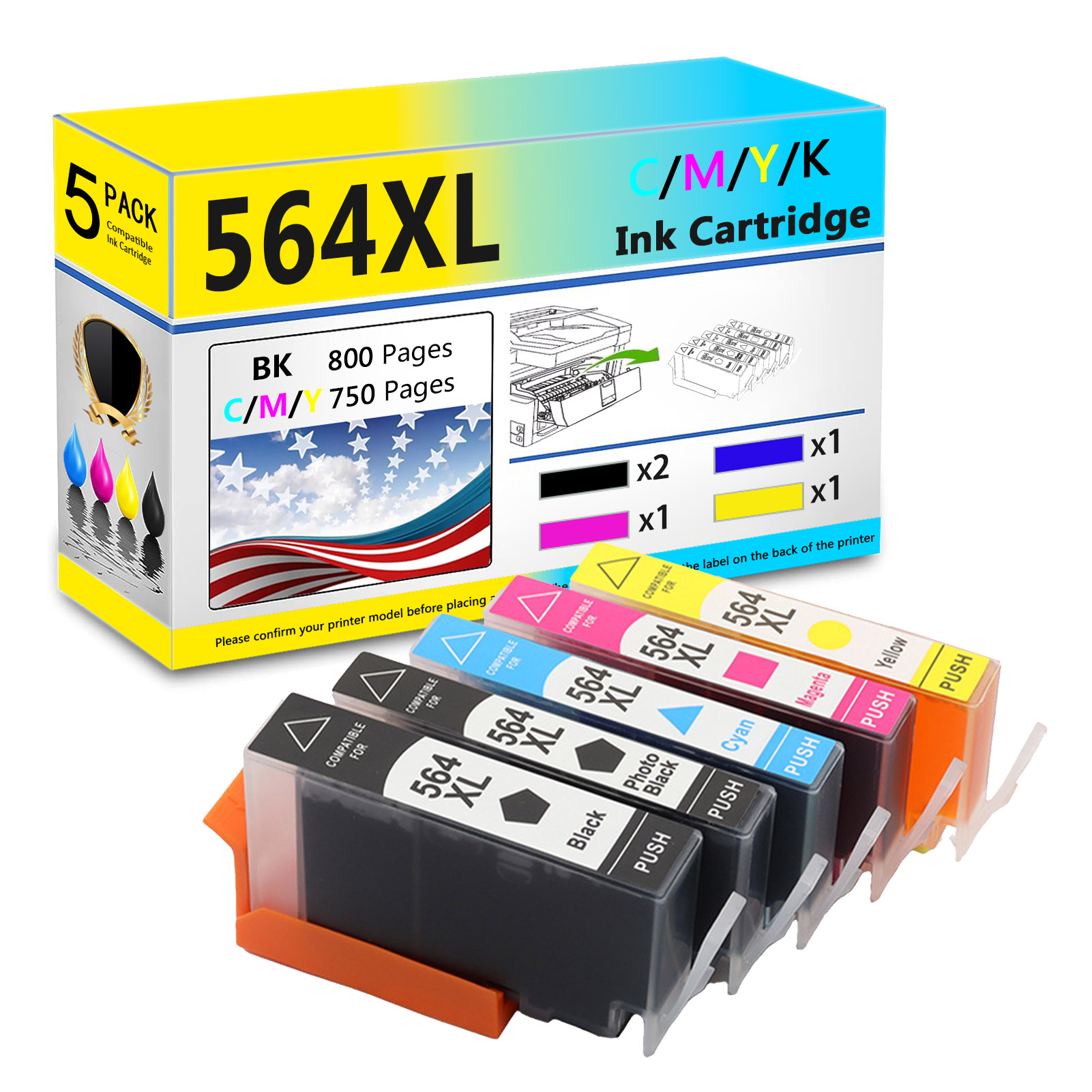 For HP 564XL Ink Cartridge Work for HP DeskJet 3520 3522 Officejet 4620 Photosmart 5520 6510 6520 7520 7525 etc. Printers-PrintsBoost