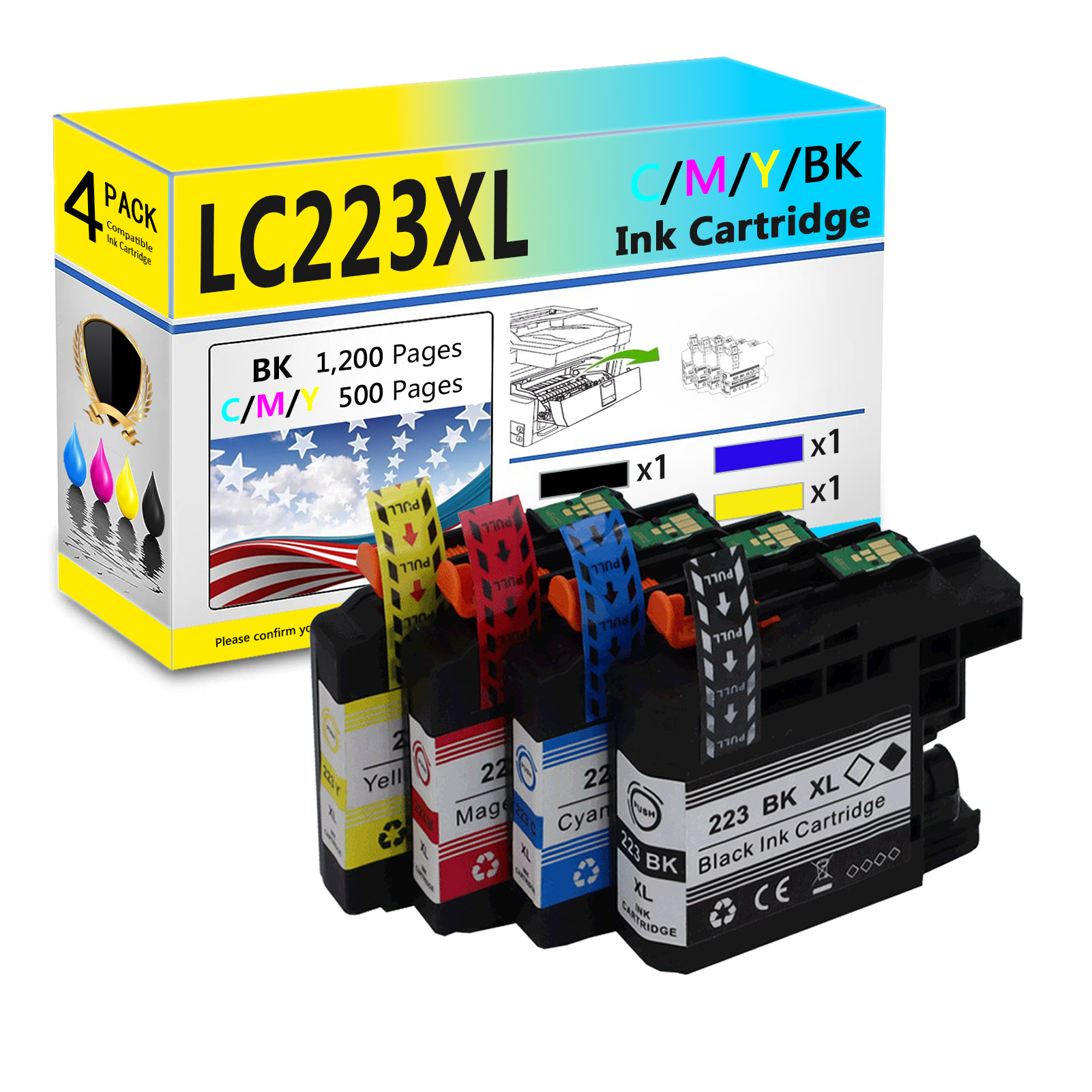 For Brother LC223XL Ink Cartridge Work For Brother DCP-J4120DW MFC-J4420DW MFC-J4620DW MFC-J4625DW MFC-J5320DW MFC-J5620DW Printers-PrintsBoost