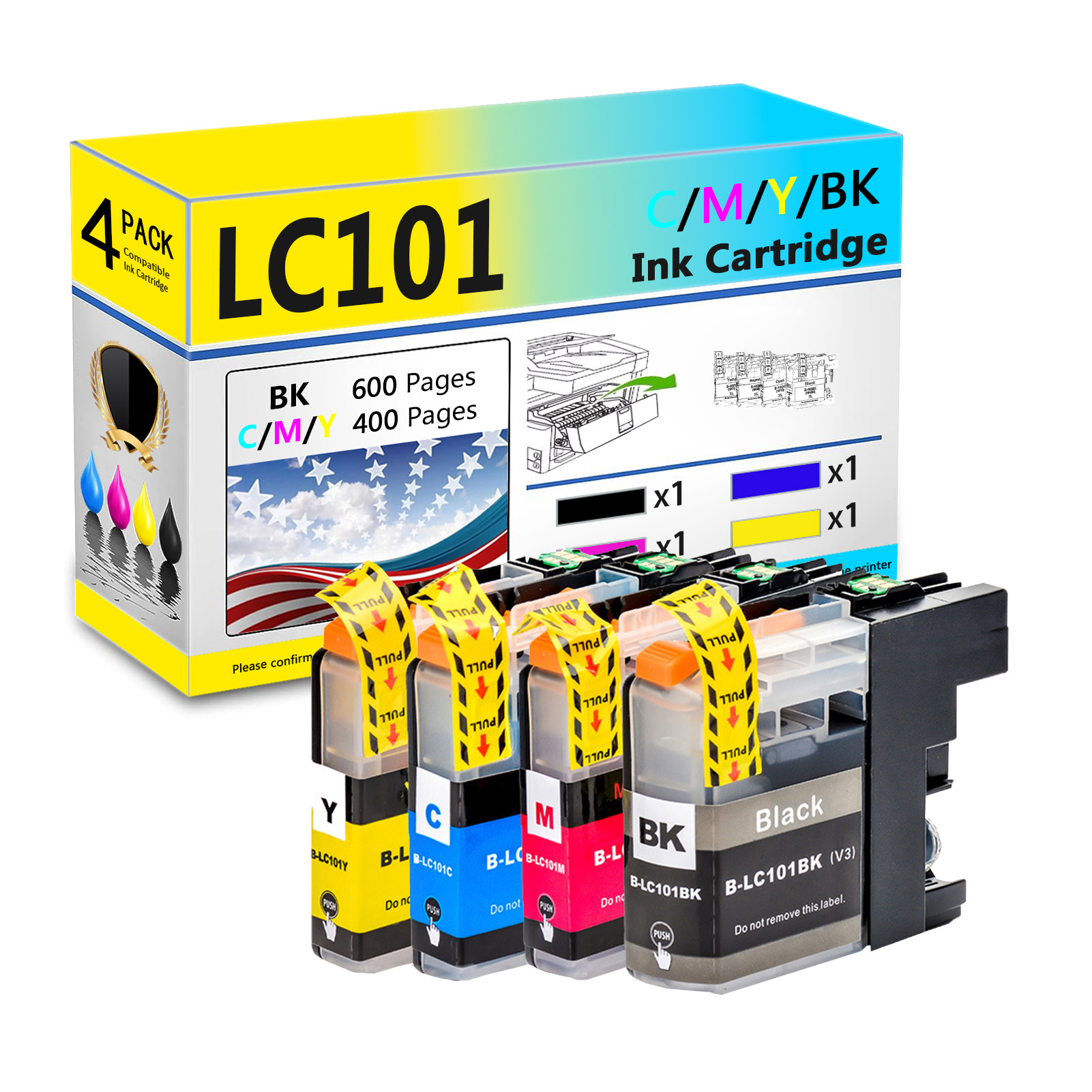 For Brother LC101 Ink Cartridge Work For Brother DCP-J152W MFC-J245 MFC-J285DW MFC-J450DW MFC-J470DW MFC-J475DW Printers-PrintsBoost