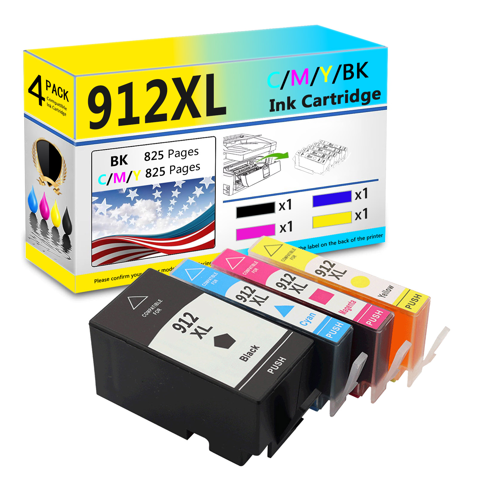  For HP 912XL Ink Cartridge Work For HP OfficeJet 8012 8014 8015 8017 8022 8023 8024 8025 Printers