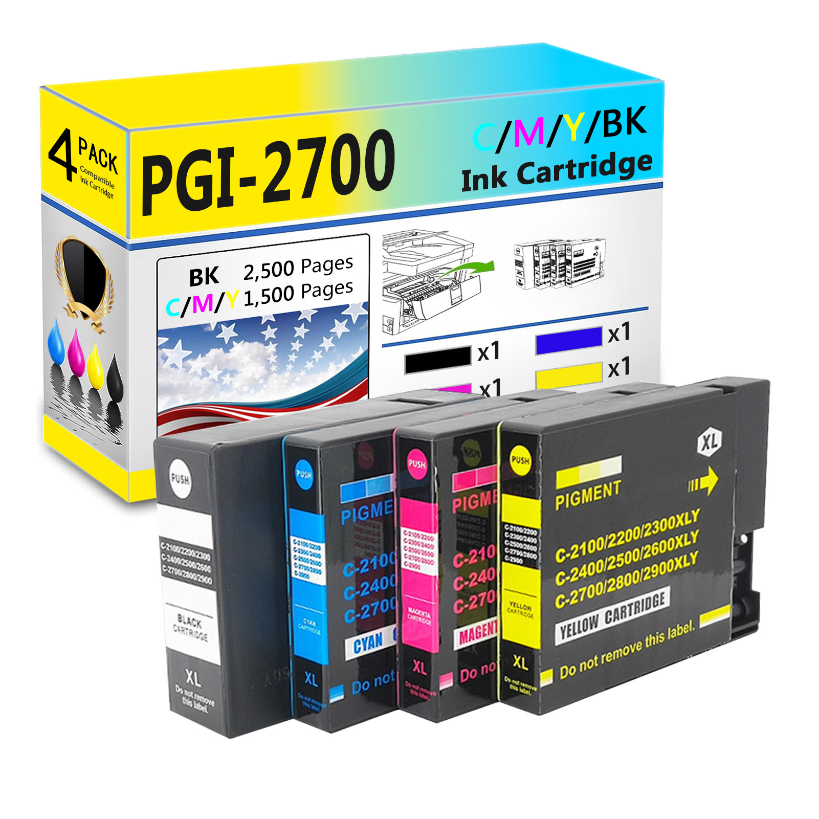 For Canon PGI-2700XL Ink Cartridge Work For Canon MAXIFY IB4070 IB4170 MB5070 MB5170 MB5370 MB5470 Printers-PrintsBoost