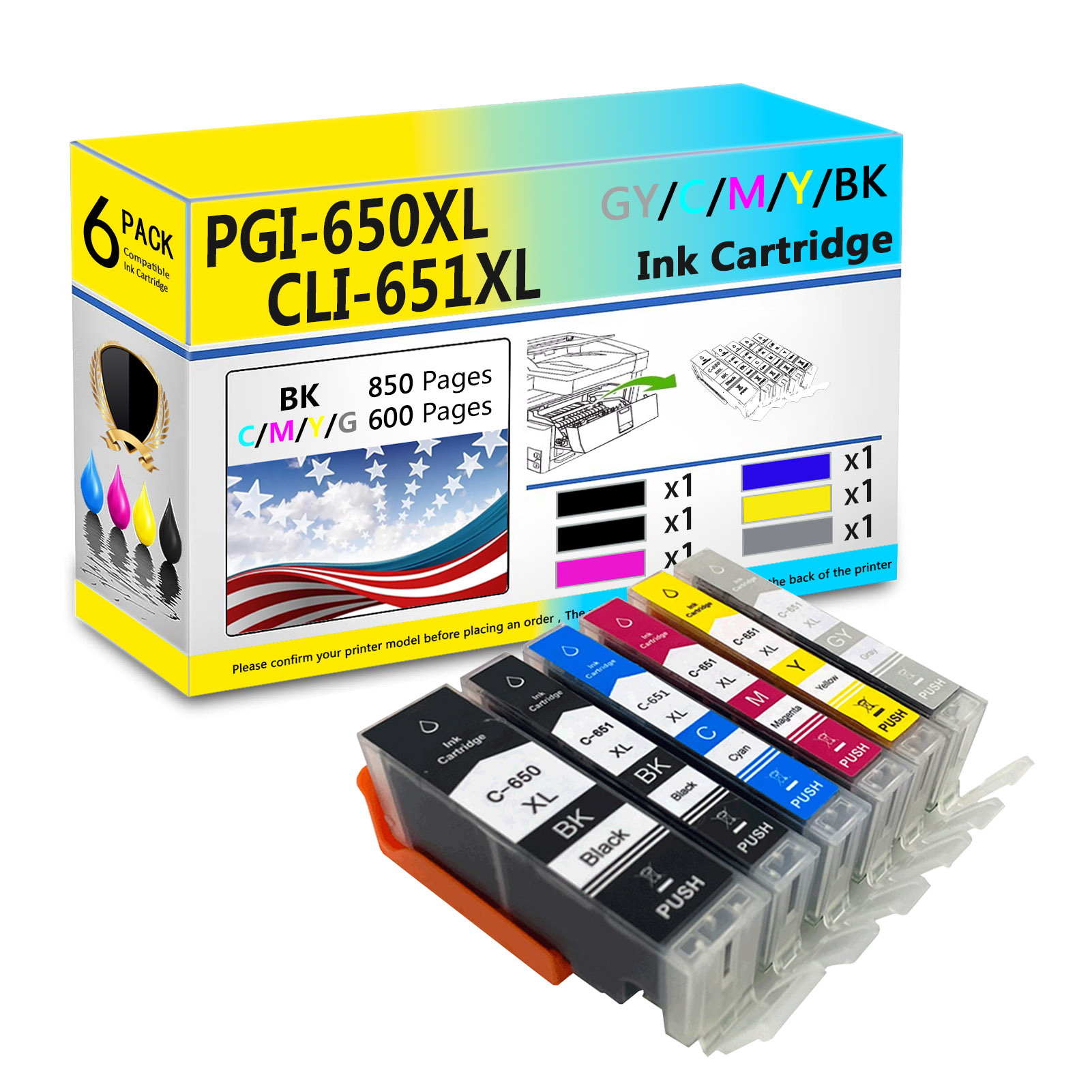 For Canon PGI-650XL CLI-651XL Ink Cartridge Work For Canon PIXMA MG5460 MG5560 MG5660 MG6360 MG6460 MG6660 MG7160 MG7560 MX926 MX726 IP7260 Printers-PrintsBoost