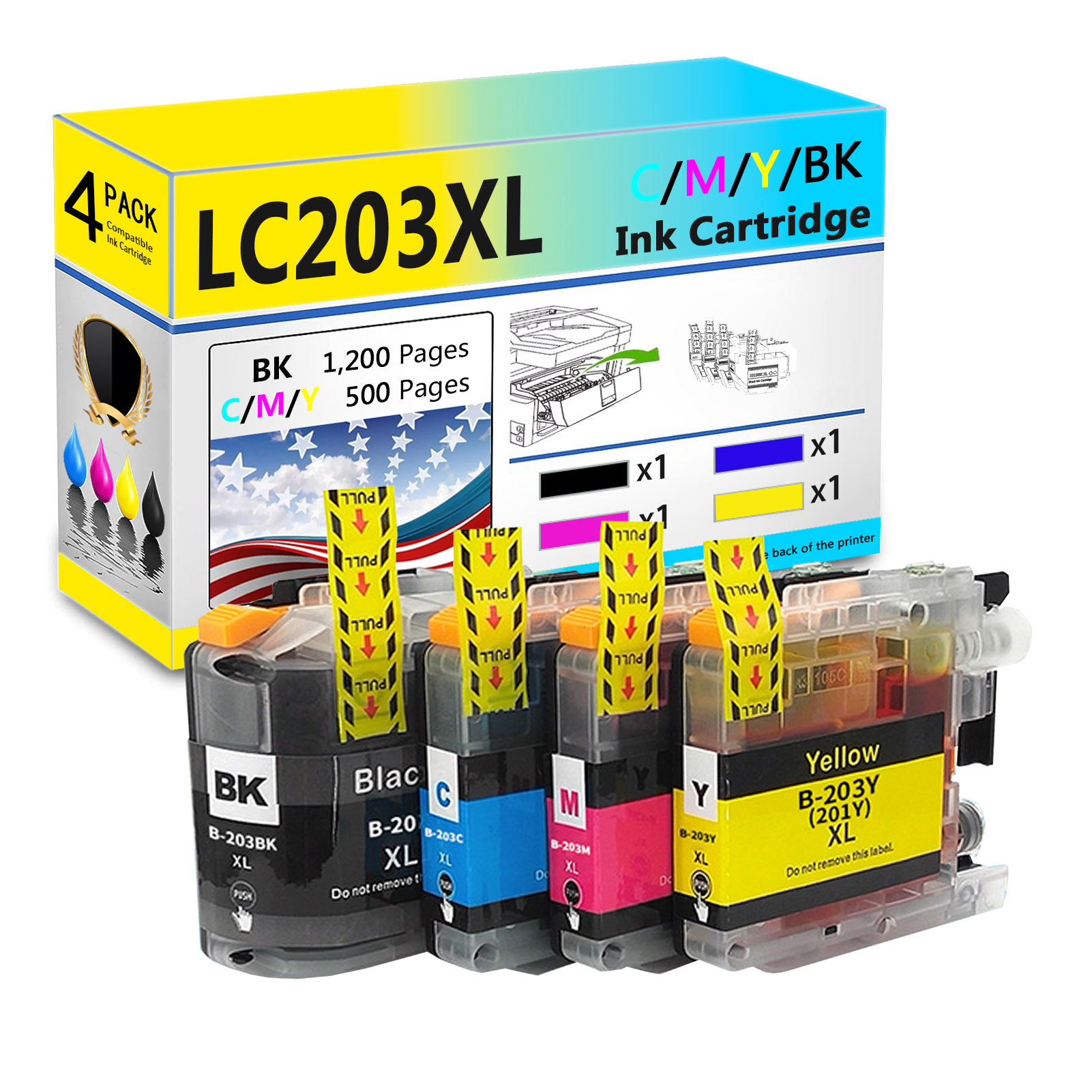For Brother LC203XL Ink Cartridge Work For Brother MFC-4320DW MFC-J4420DW MFC-J4620DW MFC-J460DW MFC-J480DW MFC-J485DW MFC-J5520DW etc. Printers-PrintsBoost