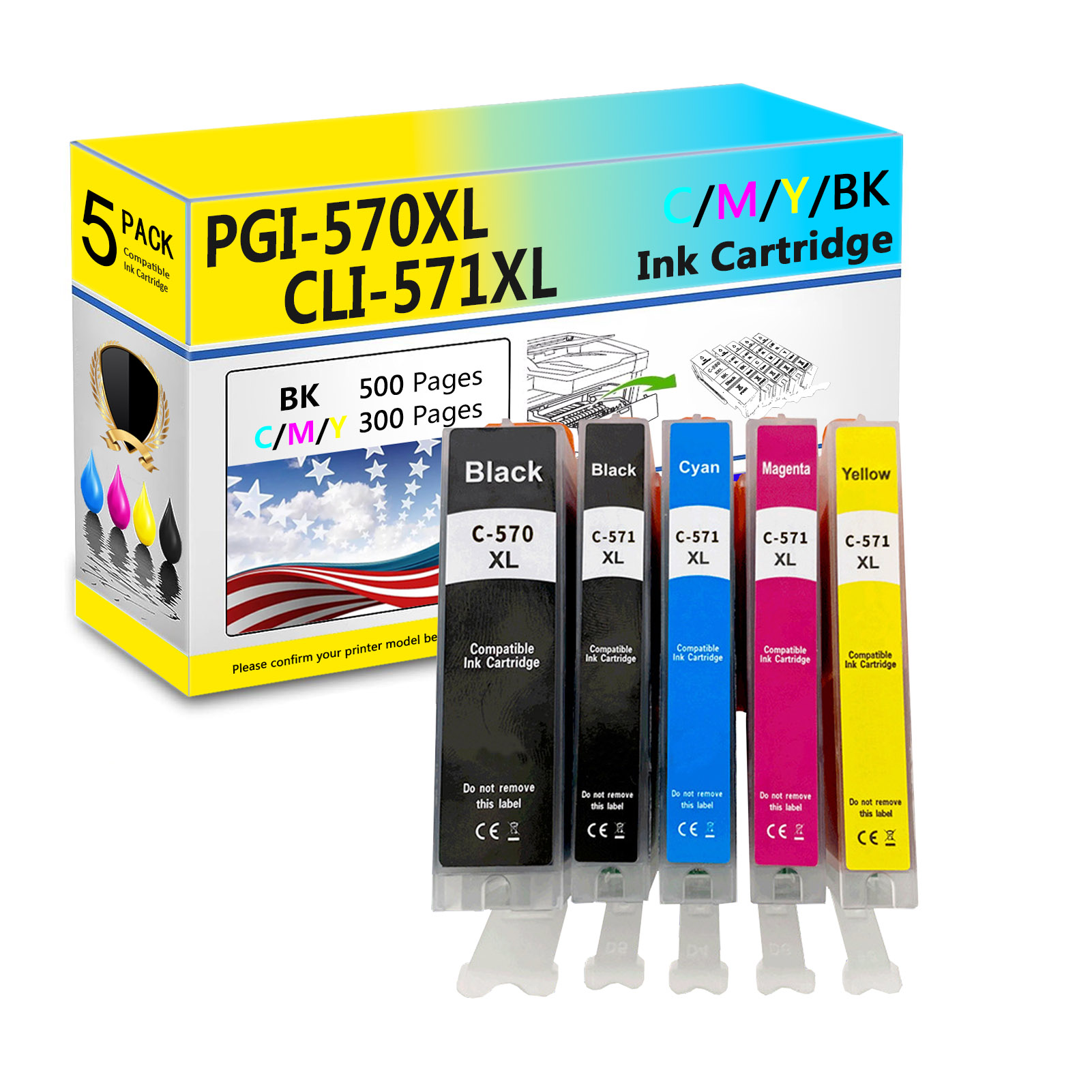 For Canon PGI-570XL CLI-571XL Ink Cartridge Work For Canon Pixma MG5750 MG5751 MG5752 MG5753 MG6850 MG6851 MG6852 MG6853 MG7750 MG7751 MG7752 MG7753 TS6050 TS6051 TS6052 TS5050 TS5051 TS5052 TS5053 Printers-PrintsBoost