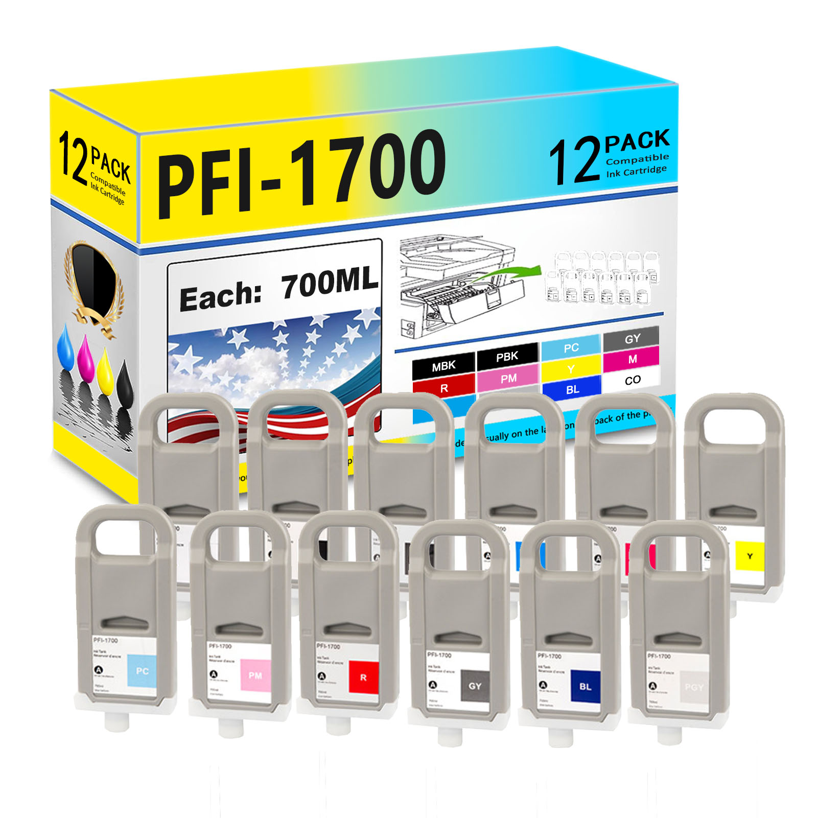 For Canon PFI-1700 Ink Cartridge Work for Canon ImagePROGRAF PRO-2000 PRO-4000 PRO-4000S PRO-6000 PRO-6000S Printers-PrintsBoost