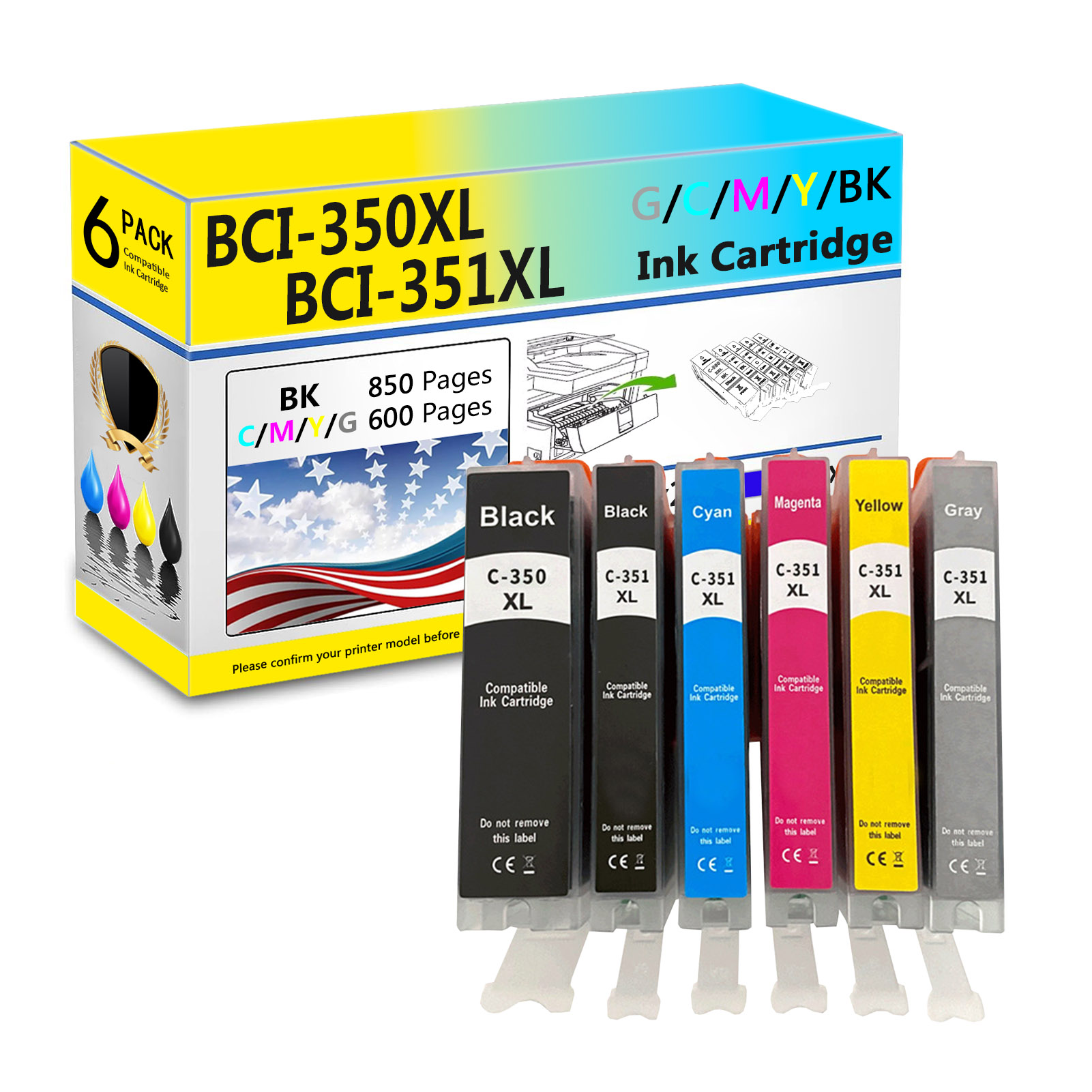 For Canon BCI-350XL BCI-351XL Ink Cartridge Work For Canon PIXUS MG5430 MG5530 MG5630 MG6330 MG6530 MG6730 MG7130 Printers-PrintsBoost