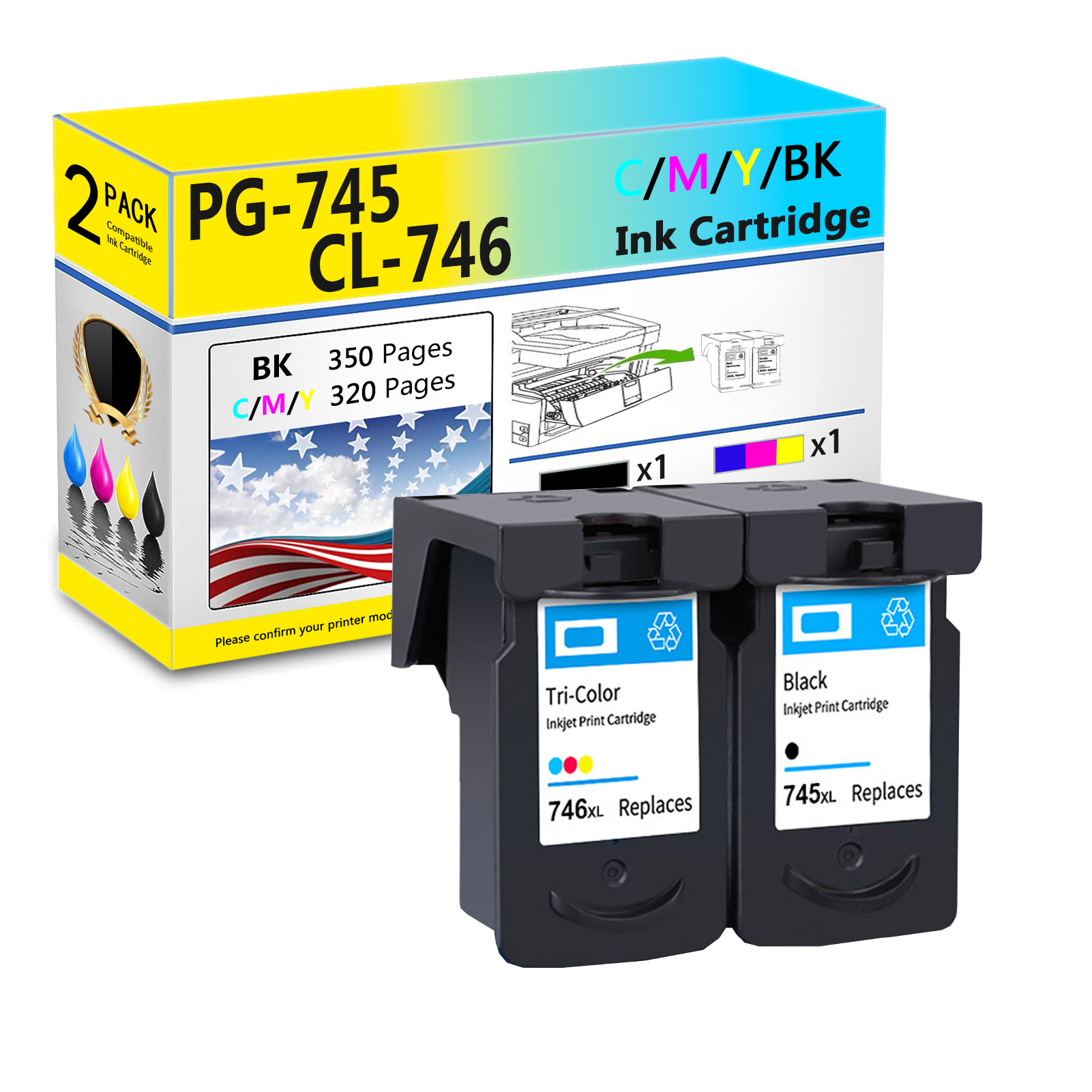 For Canon PG-745XL CL-746XL Ink Cartridge Work For Canon Pixma IP2870 IP2870S MG2470 MG2570 MG2570S MG2970 MG3070 MG3077 MX497 TS207 TS307 TS3170 TR4570 Printers-PrintsBoost