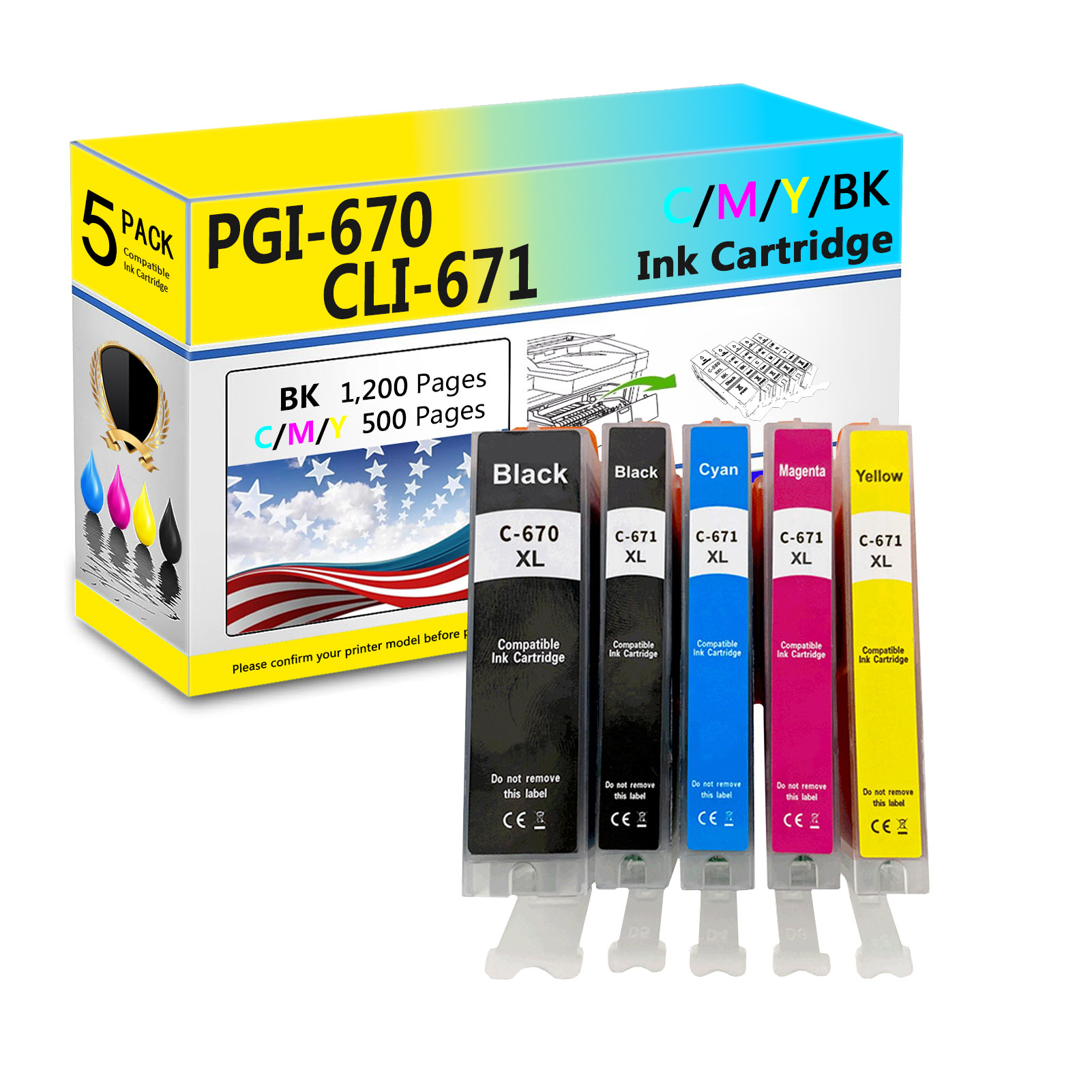 For Canon PGI-670XL CLI-671XL Ink Cartridge Work For Canon Pixma MG5460 MG5560 MG5660 MG6360 MG6460 MG6660 MG7160 MX926 Printers-PrintsBoost