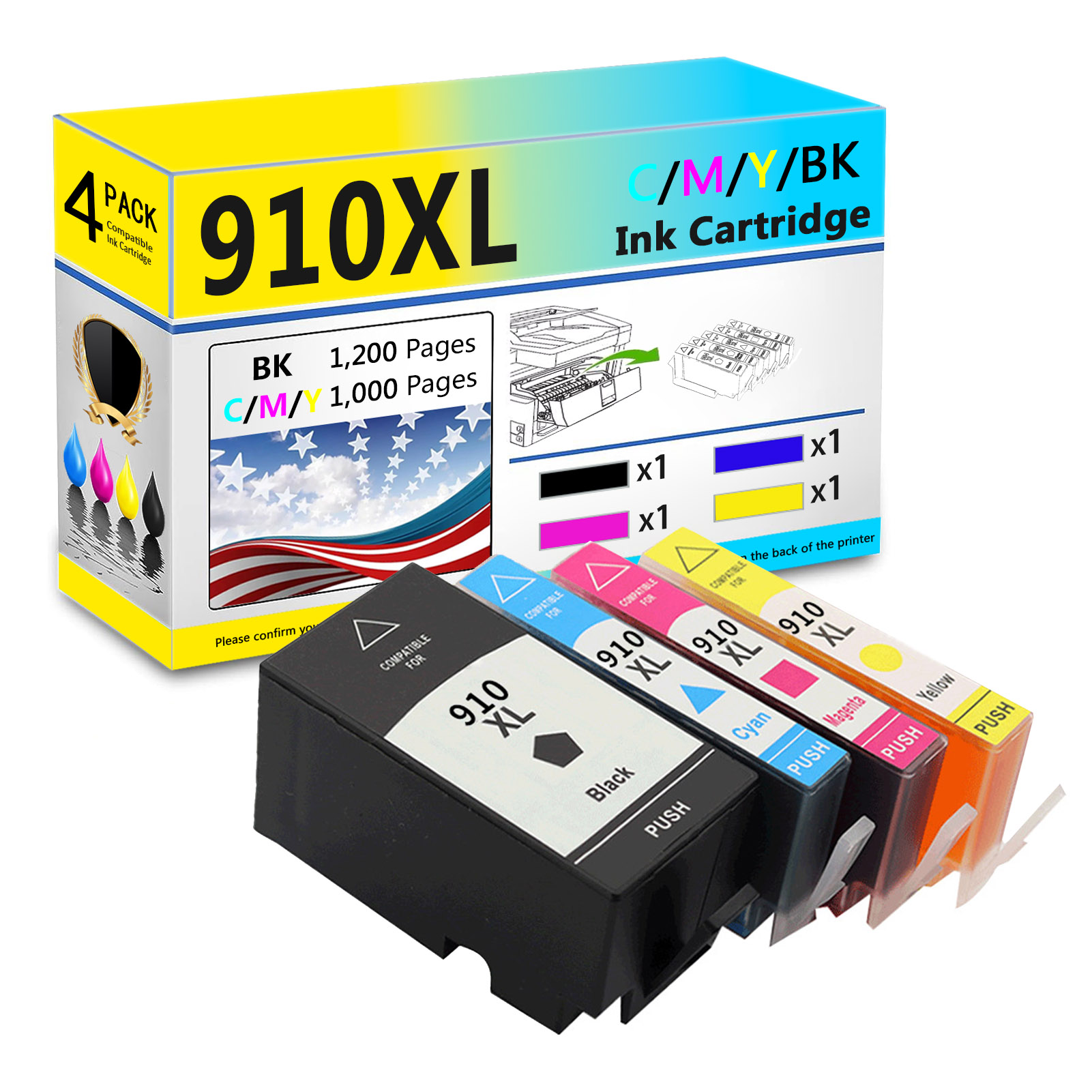 For HP 910XL Ink Cartridge Work For HP OfficeJet Pro 8020 8025 8028 8030 8035 OfficeJet 8010 8015 8018 8022 Printers-PrintsBoost