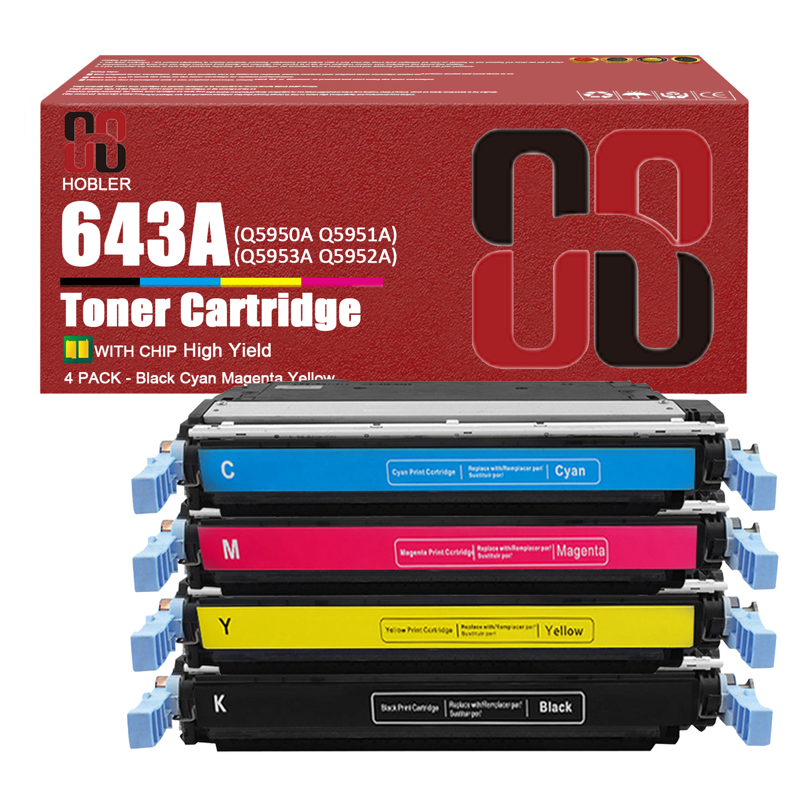 For HP 643A Q5950A Q5951A Q5953A Q5952A Toner Cartridge Work for HP Color LaserJet 4700 4700n 4700dn 4700dtn 4700ph Printers
